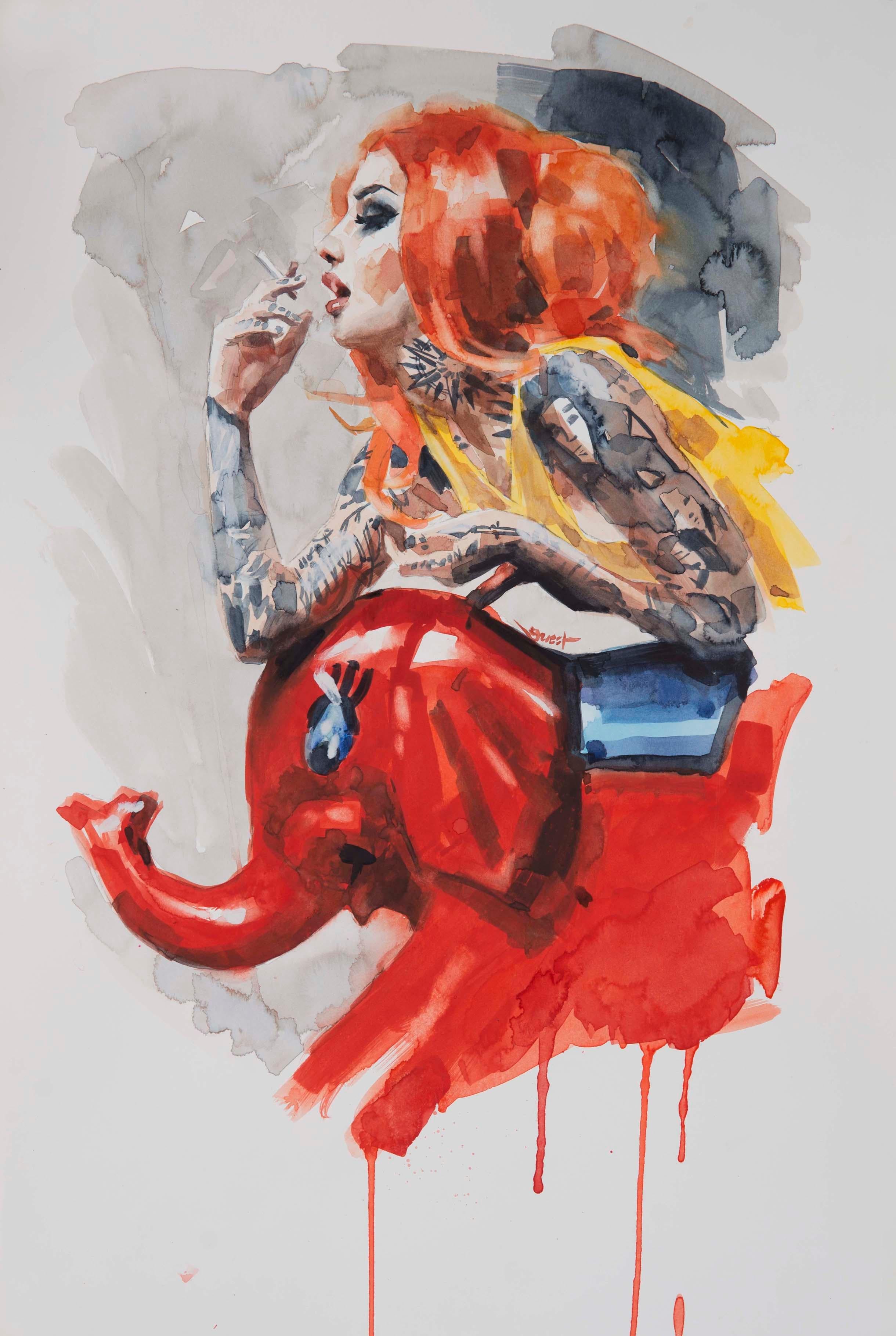 Red Elephant - Print by Chris Guest