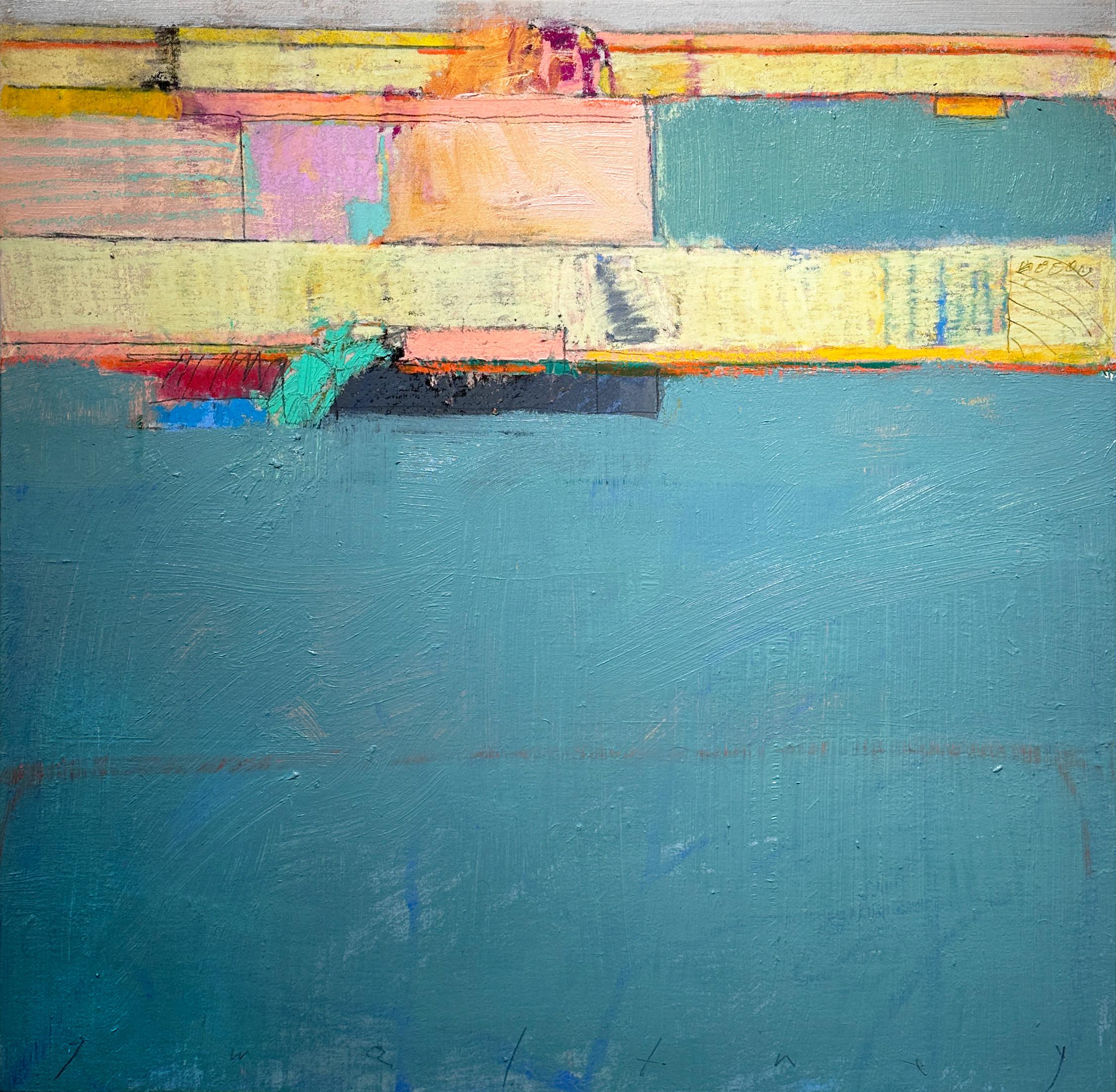 Chris Gwaltney Abstract Painting – Elsewhere, Suite #10 – Kleines farbenfrohes Ölgemälde