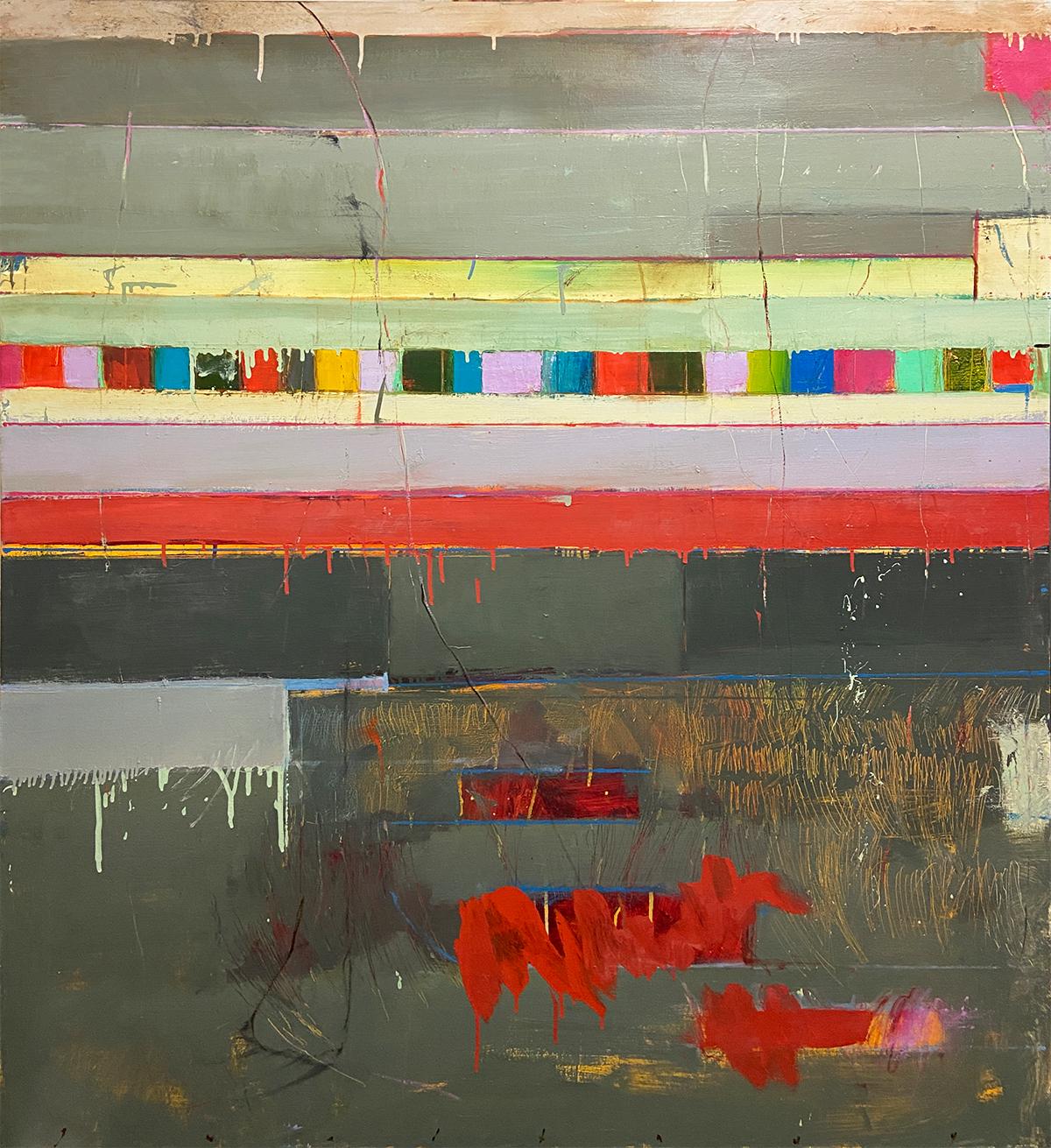 Balancing between abstraction and figurative, the works of Chris Gwaltney (b. 1953) are evocative, luminous, and lush. He balances color with unexpected washes and scribbles; scraping physically from the surface as he generously slaps paint onto the