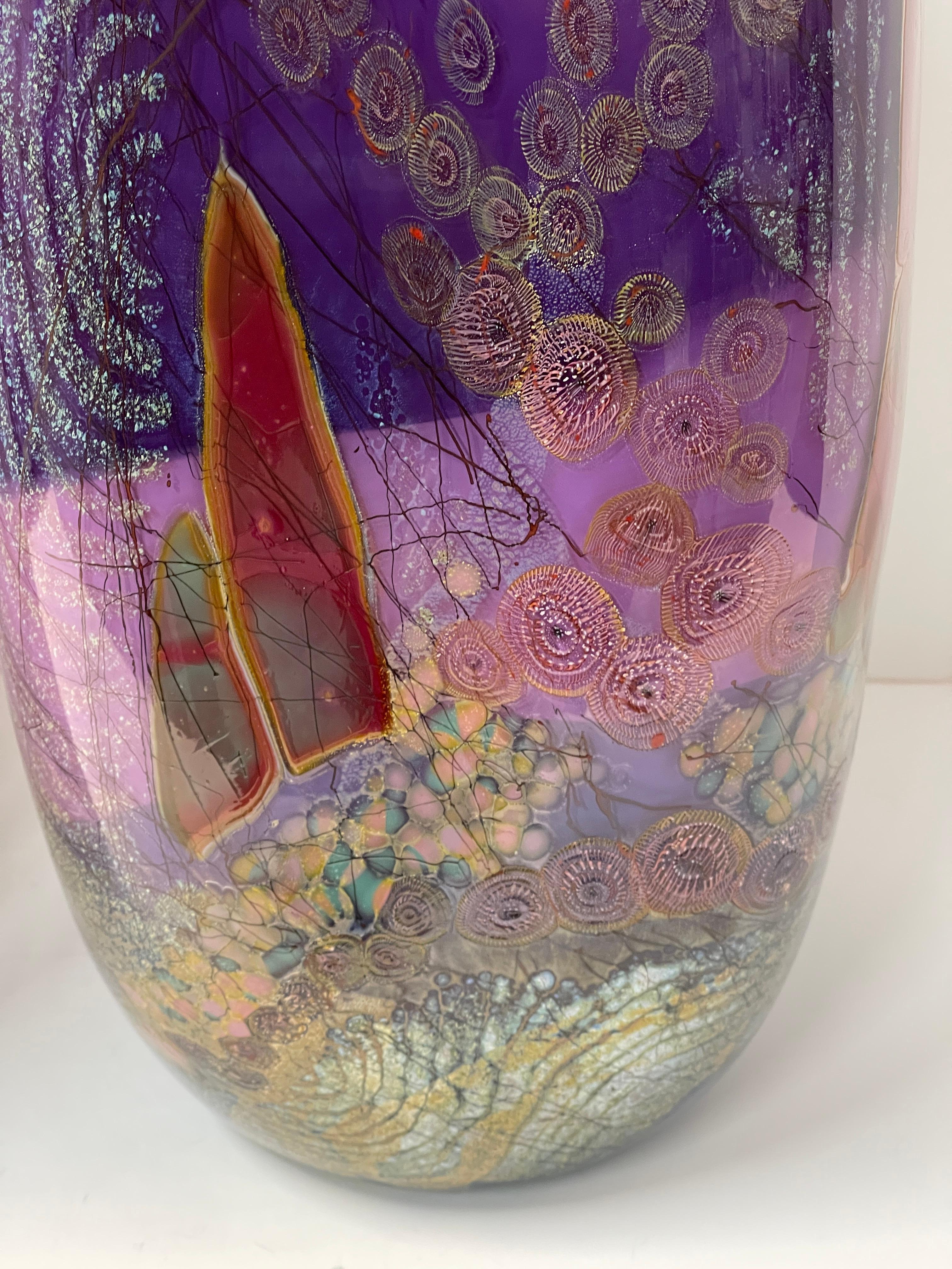 Hand-Crafted Chris Hawthorne Art Glass Vase For Sale