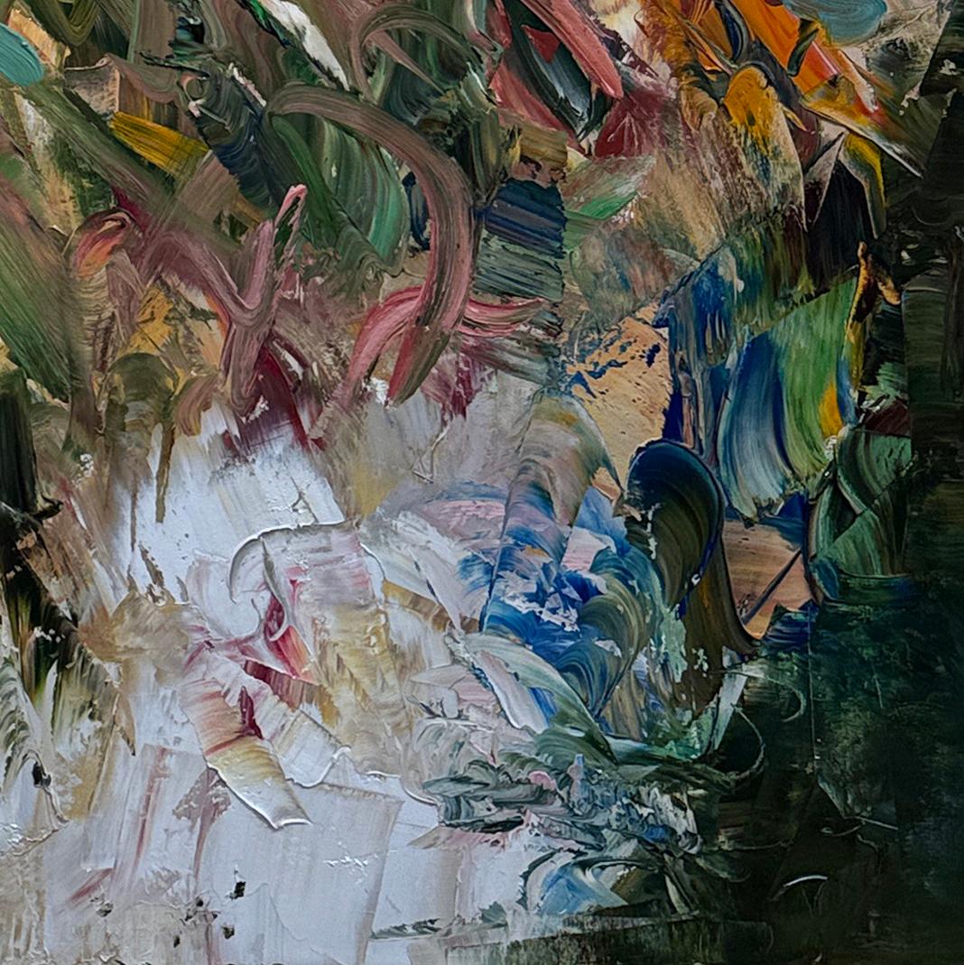 In her paintings, Christine Hayman concerns herself with space. She is interested in how forms are energized by the space around them, especially when incorporated into paintings with vivid contrasting colors and thick painterly textures. Inspired