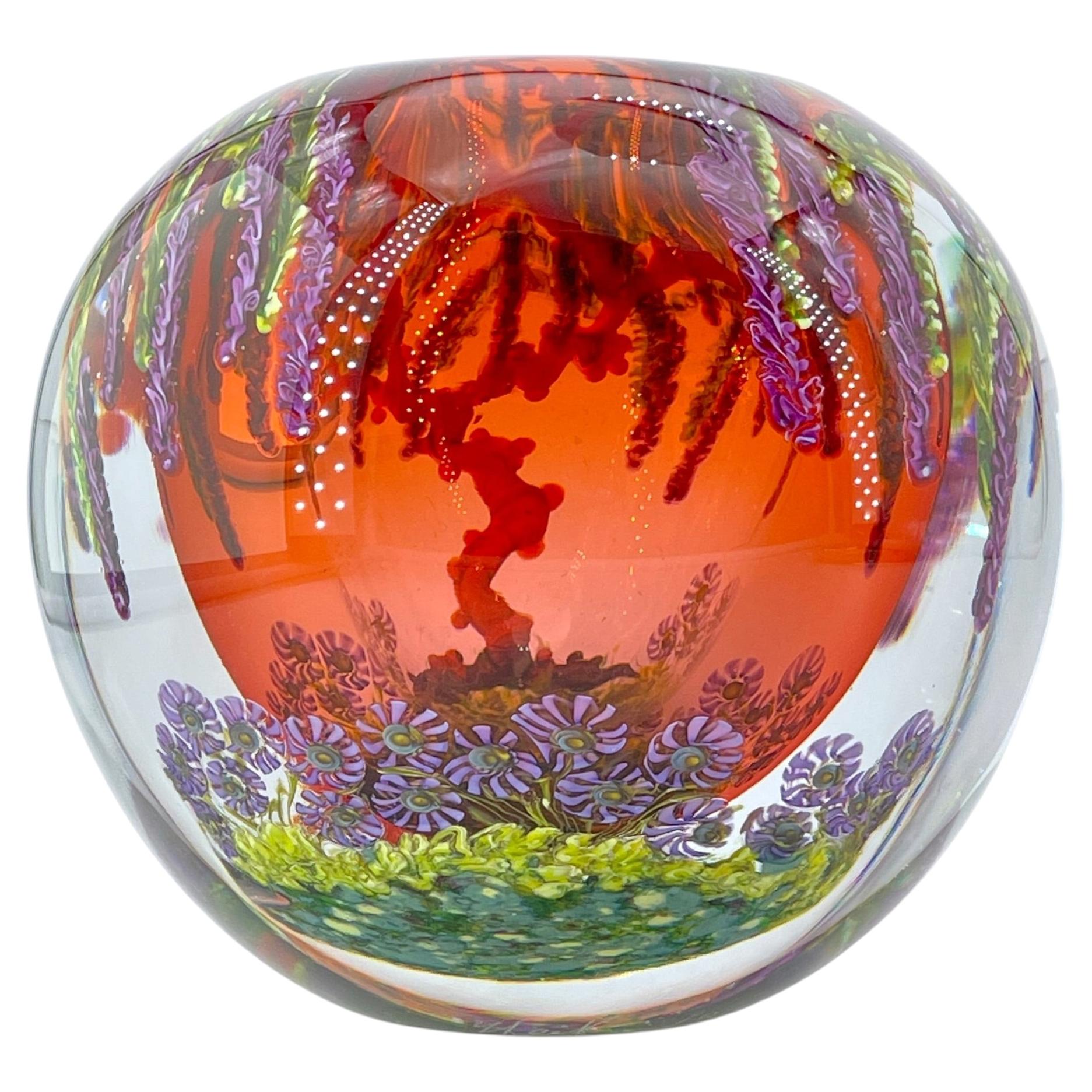Chris Heilman Wisteria Vase Artist Studio Art Glass Paperweight Ball Bud