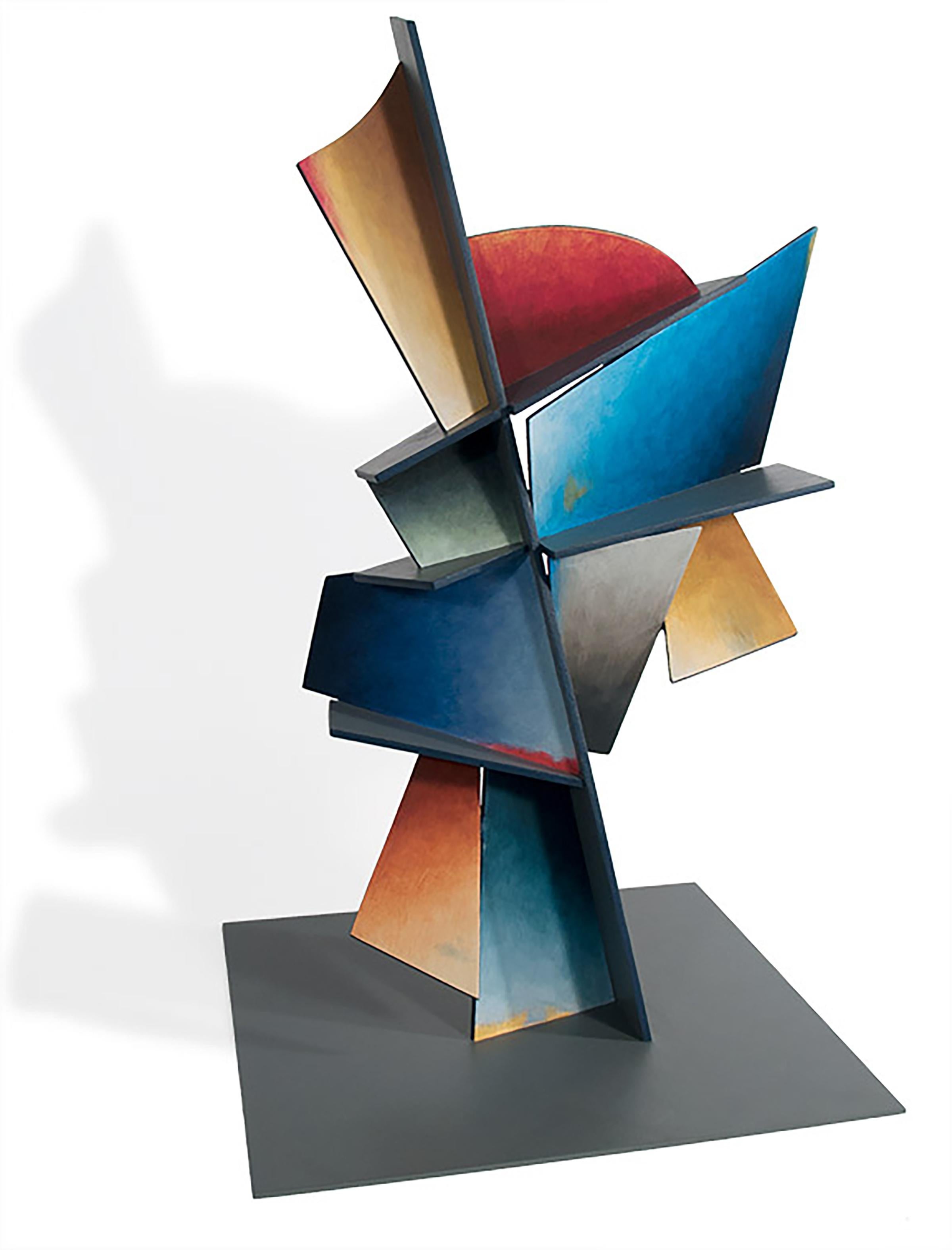 Hidden Hour - Handbemalte Skulptur aus geschweißtem Stahl in abstrakter geometrischer Form – Mixed Media Art von Chris Hill