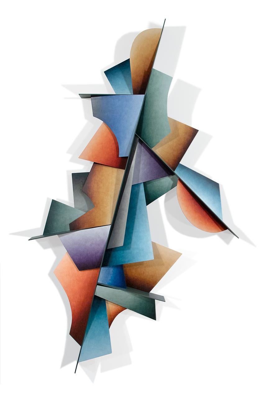 Hochwüsten-Komposition – 3-D-Wandskulptur aus Stahl, lineare geometrische Form