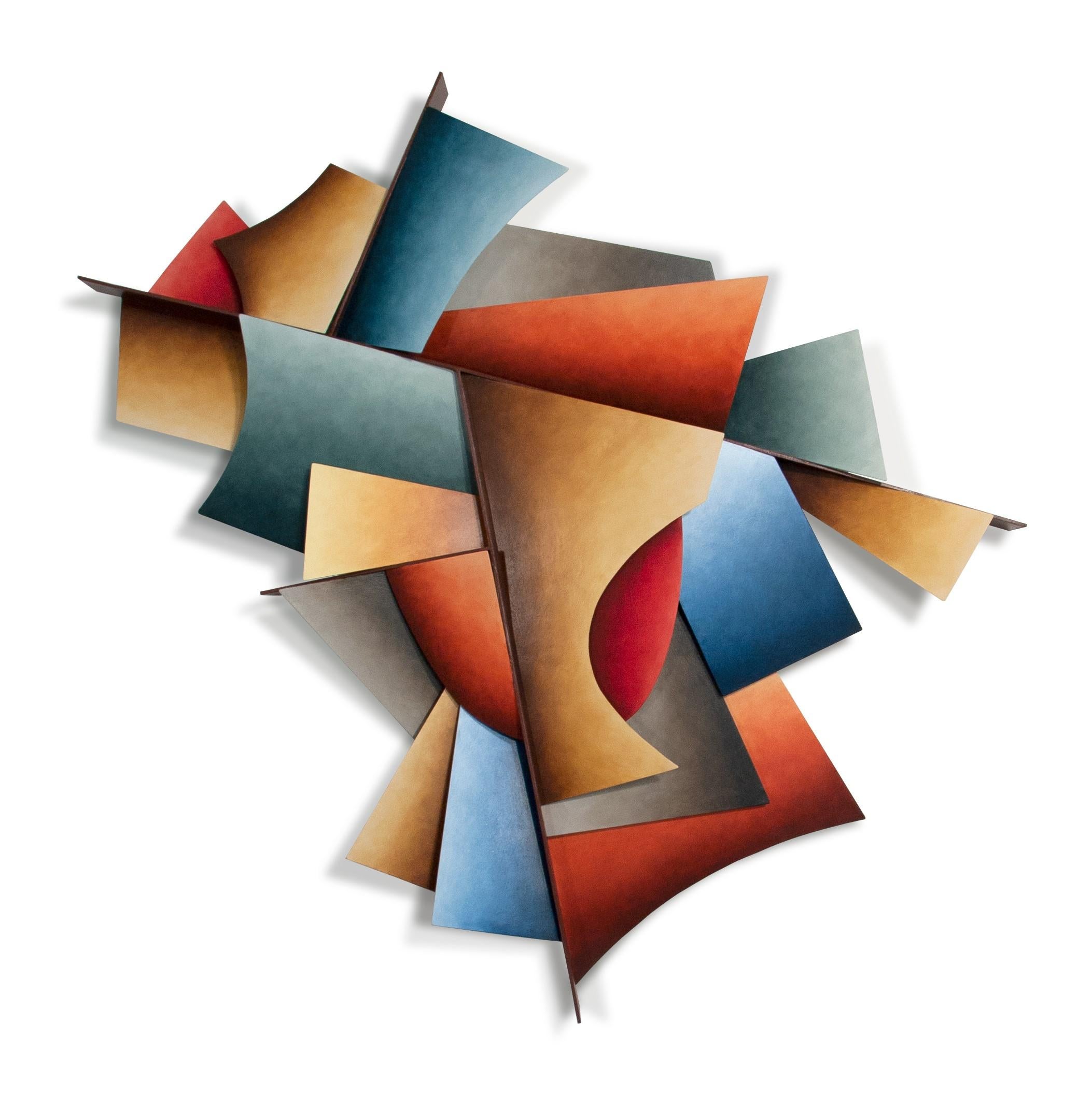 Chris Hill Abstract Sculpture - Memory of Flight - Three Dimensional Steel Wall Sculpture, Linear Geometric Form
