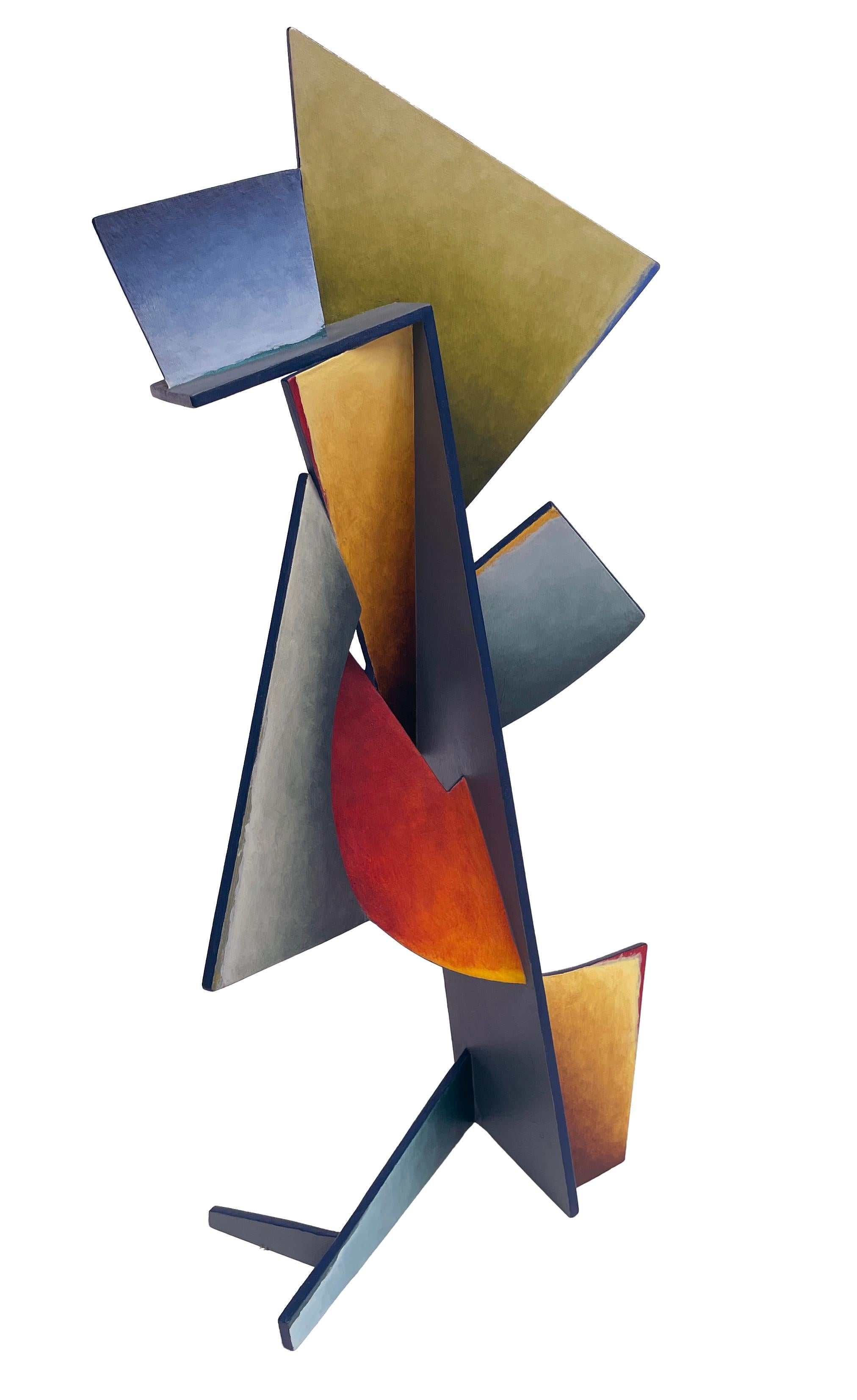 Nightfall Dreams - Abstract Geometric Form, Hand Painted Welded Steel Sculpture  - Brown Abstract Sculpture by Chris Hill