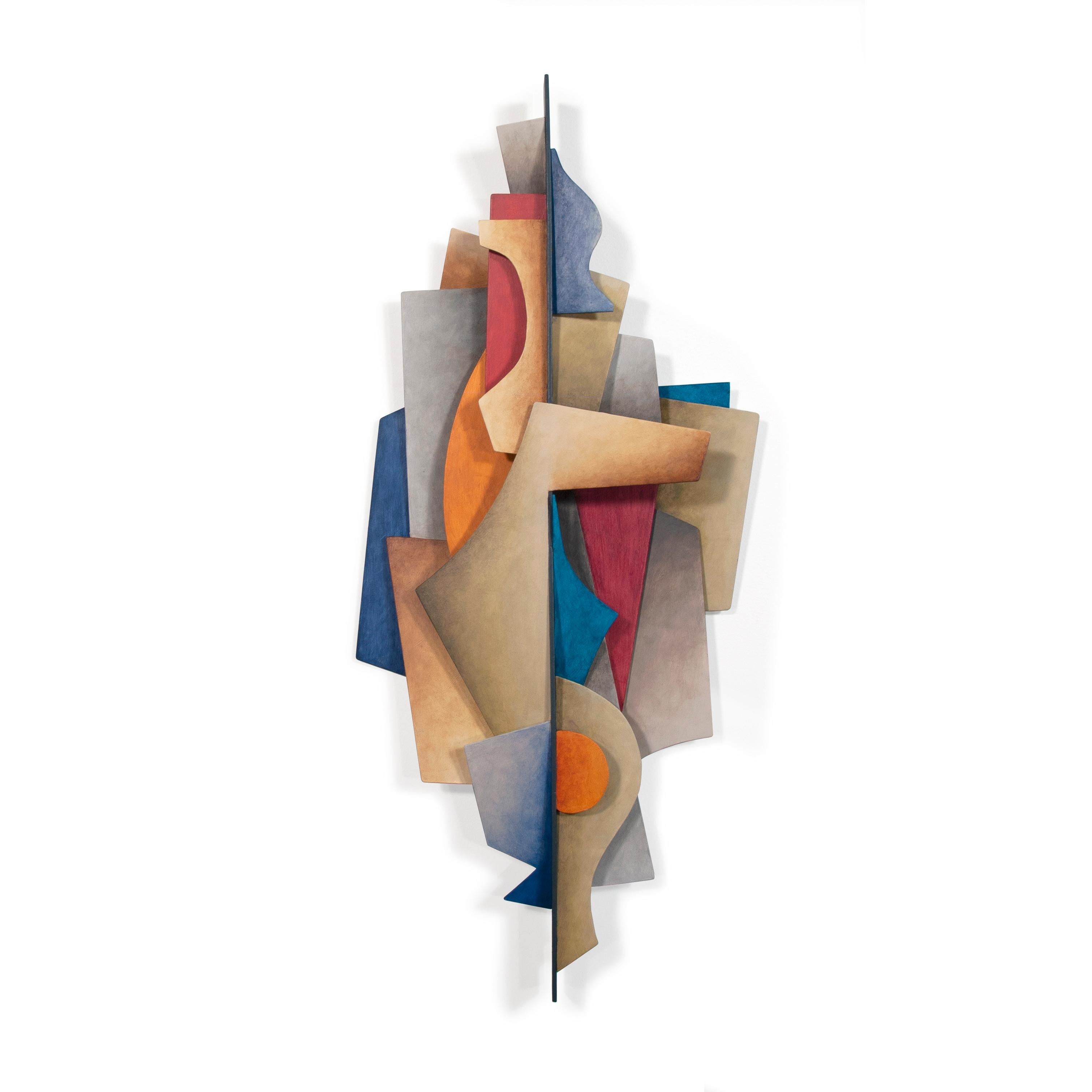 Shifting Plane - Abstrakte geometrische Form, bemalte Wandskulptur aus geschweißtem Stahl  – Mixed Media Art von Chris Hill