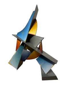 Spanish Moon - Abstract Geometric Form, Hand Painted Welded Steel Sculpture