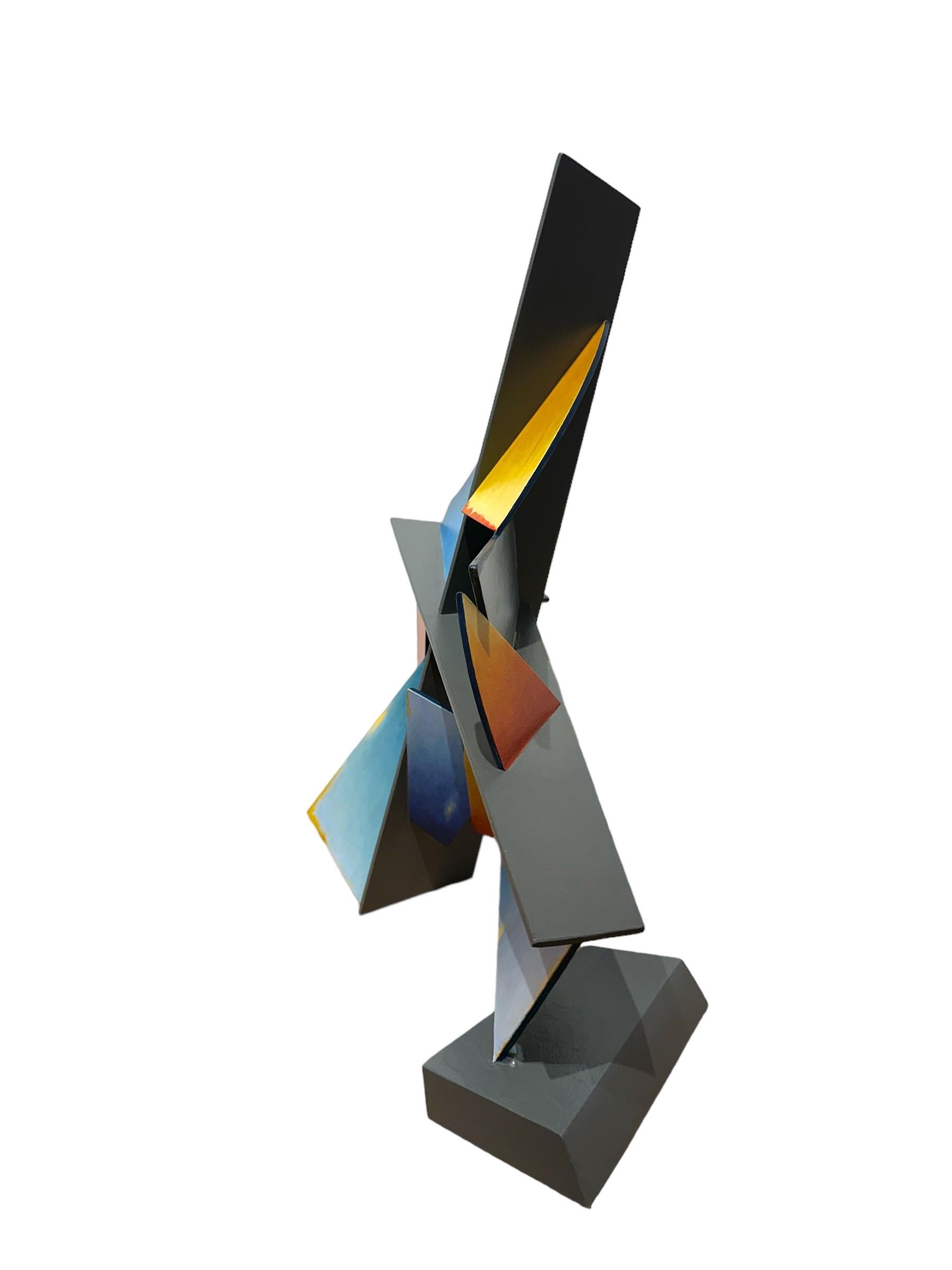 Spanish Moon - Abstract Geometric Form, Hand Painted Welded Steel Sculpture For Sale 1
