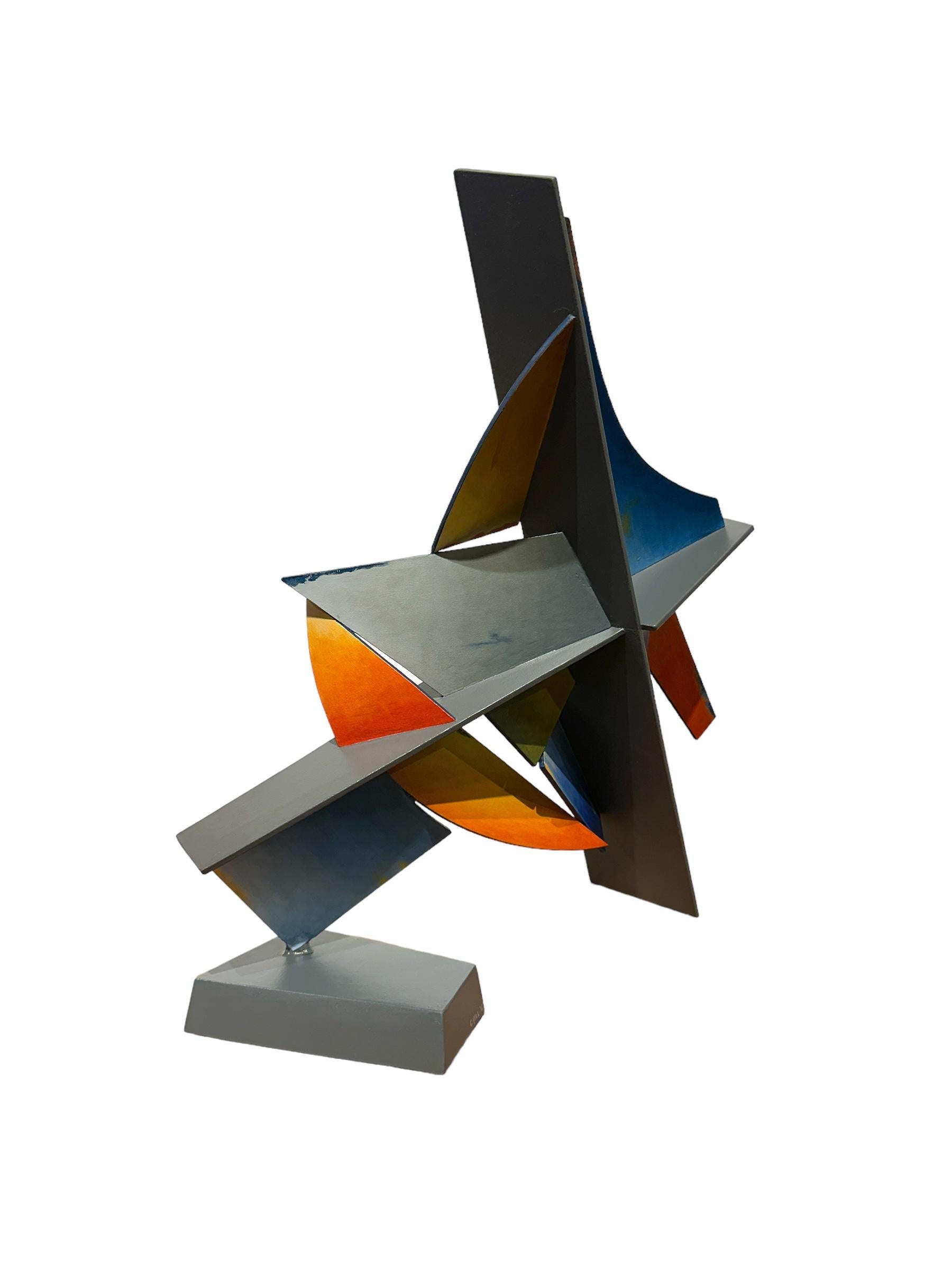 Spanish Moon - Abstract Geometric Form, Hand Painted Welded Steel Sculpture For Sale 2