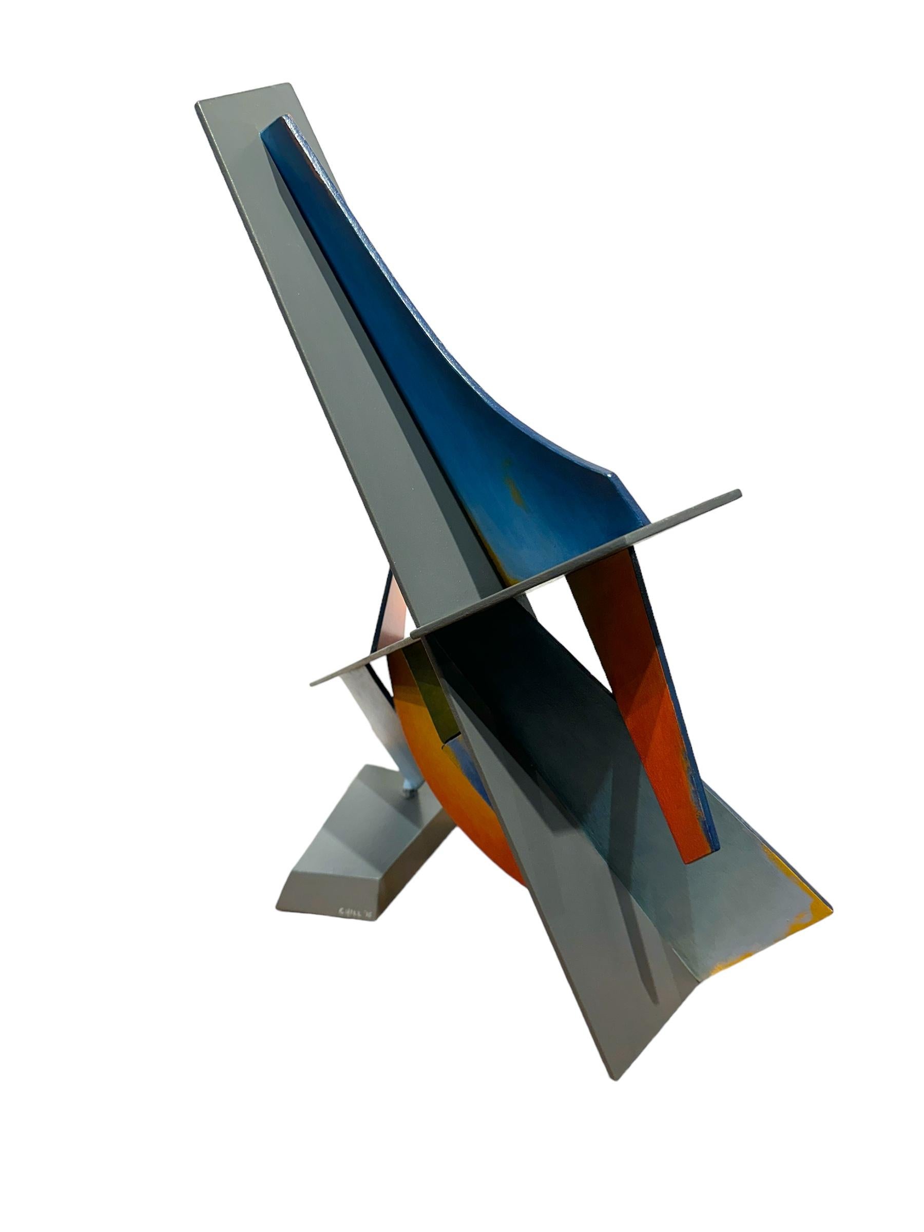 Spanish Moon - Abstract Geometric Form, Hand Painted Welded Steel Sculpture For Sale 4