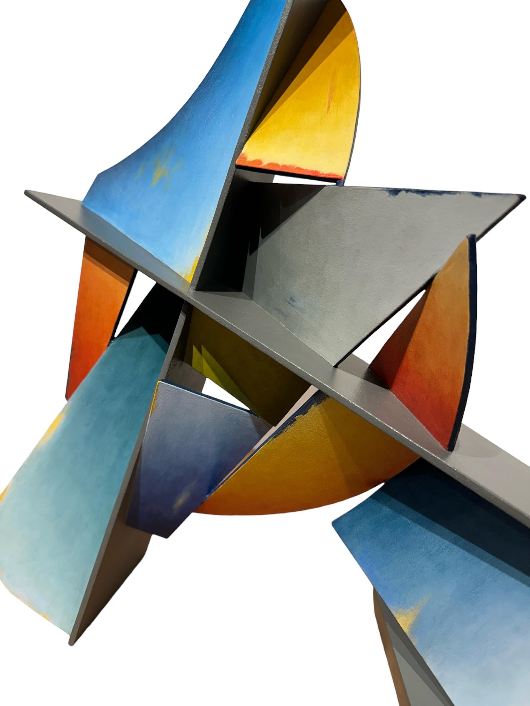 Spanish Moon - Abstract Geometric Form, Hand Painted Welded Steel Sculpture For Sale 5