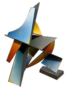 Spanish Moon - Abstract Geometric Form, Hand Painted Welded Steel Sculpture