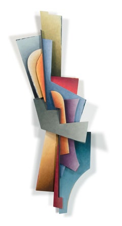 The Journey - Abstract Geometric Form, Hand Painted Welded Steel Wall Sculpture 