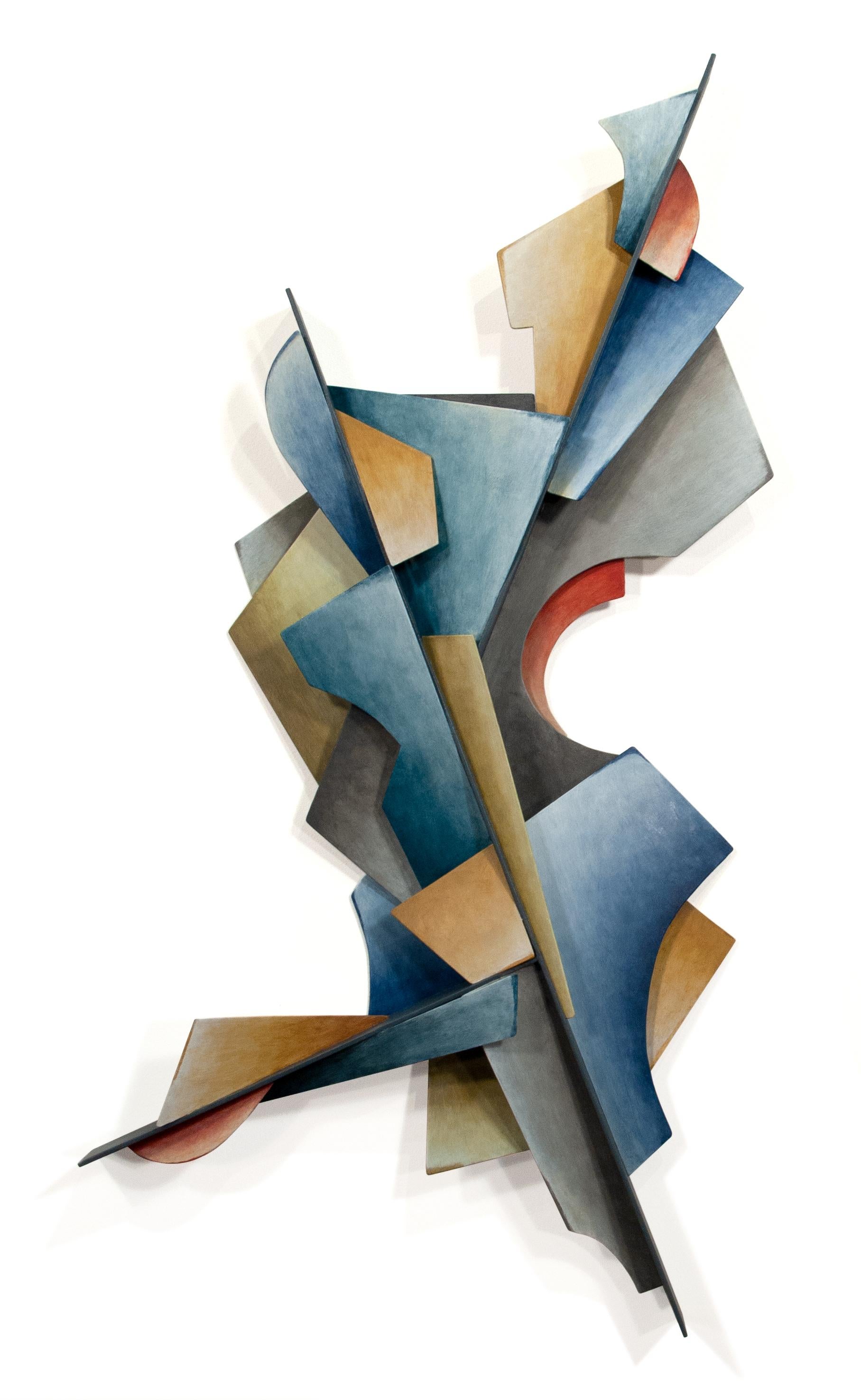 The Path – Abstrakte geometrische Form, handbemalte Wandskulptur aus geschweißtem Stahl  (Geometrische Abstraktion), Mixed Media Art, von Chris Hill
