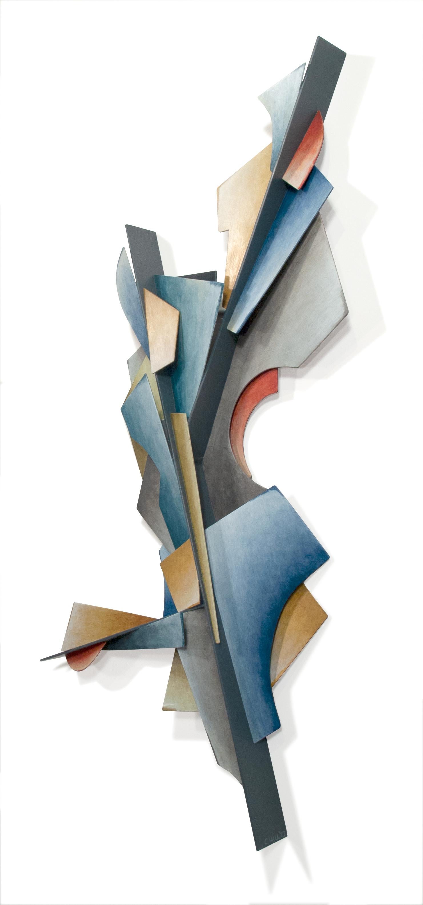 The Path – Abstrakte geometrische Form, handbemalte Wandskulptur aus geschweißtem Stahl  im Angebot 1
