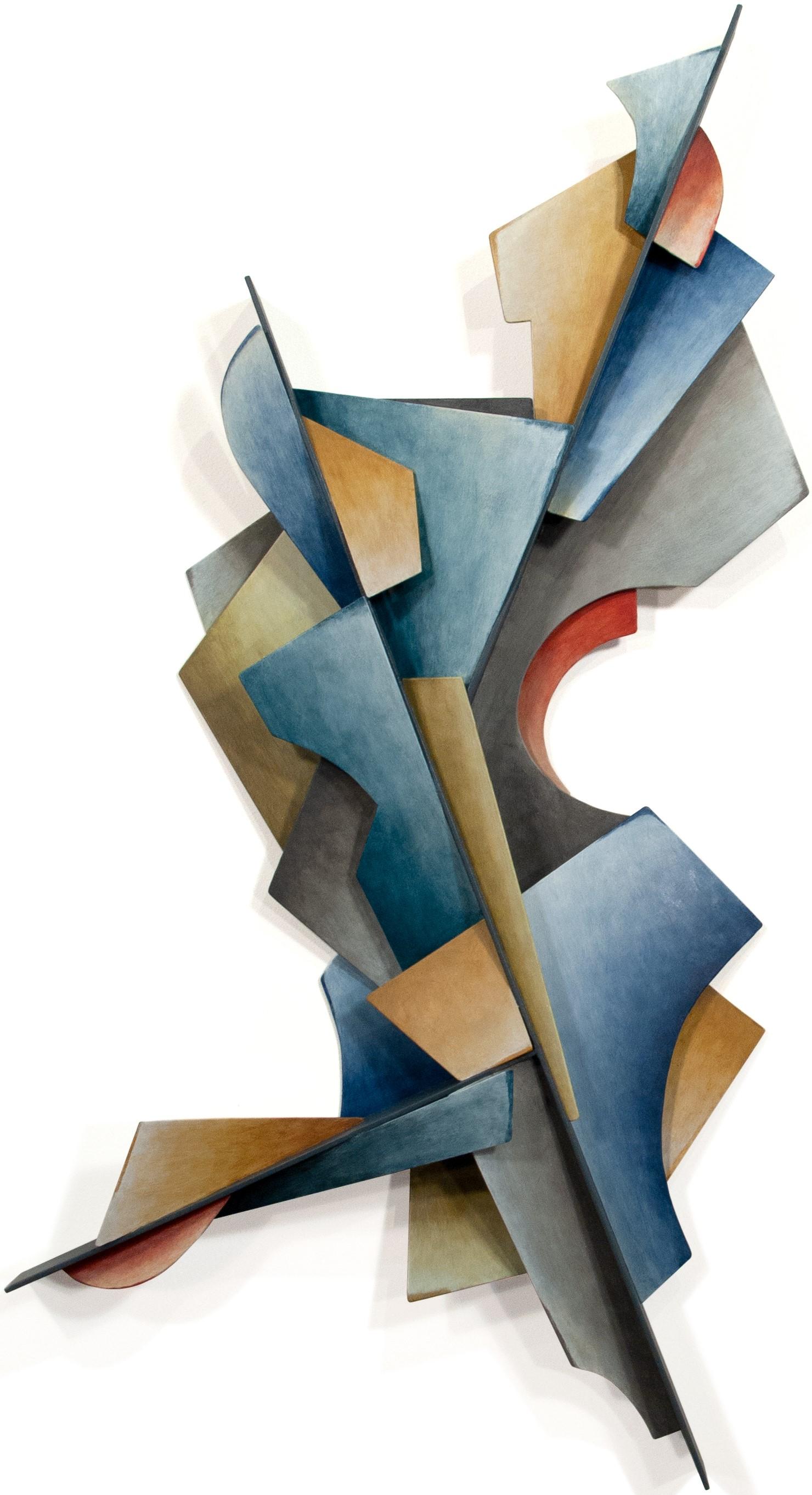 The Path - Abstract Geometric Form, Hand Painted Welded Steel Wall Sculpture 