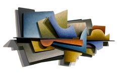 Woven Plane - Abstract Geometric Form, Hand Painted Welded Steel Wall Sculpture