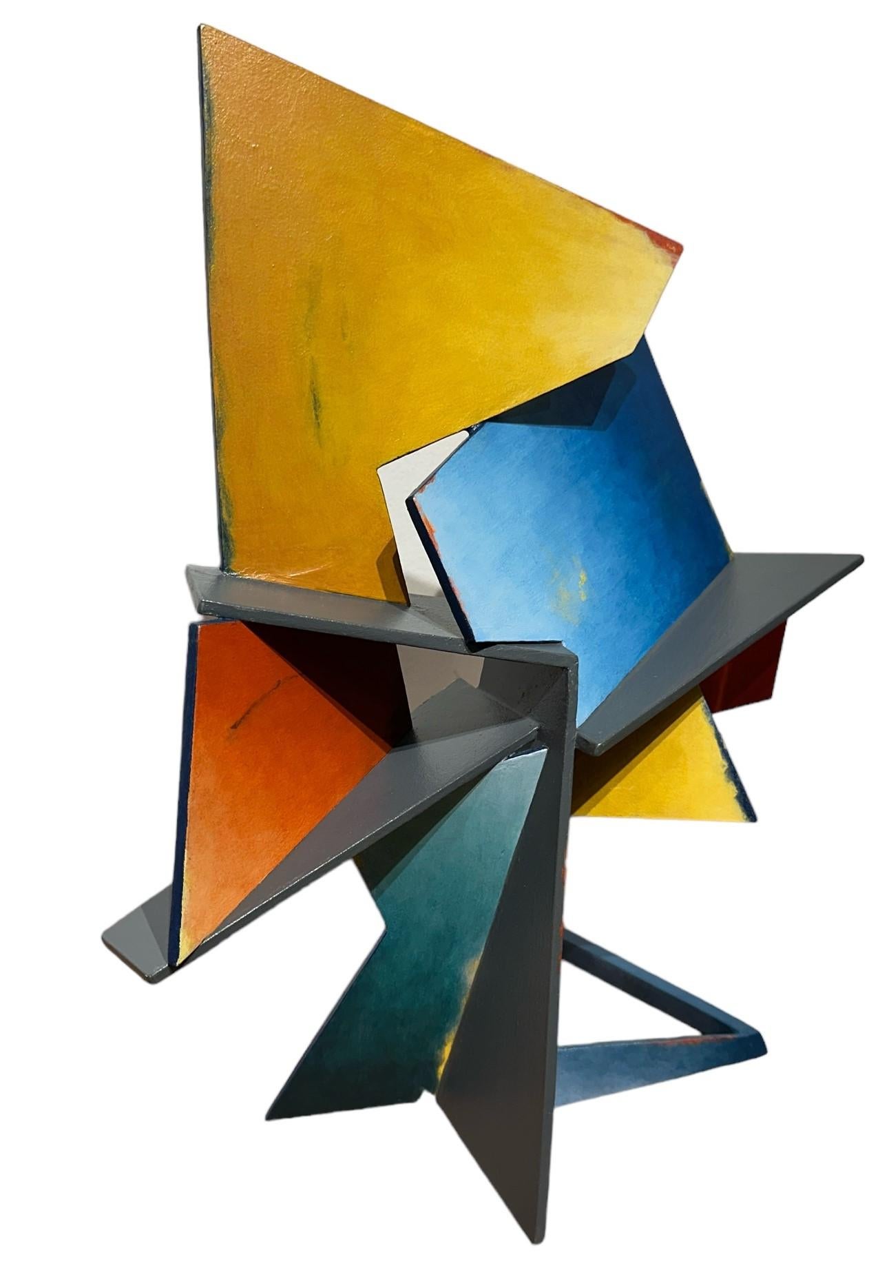 Zia Rising - Geometric Steel Sculpture, Welded Steel, Hand Painted Acrylic For Sale 1