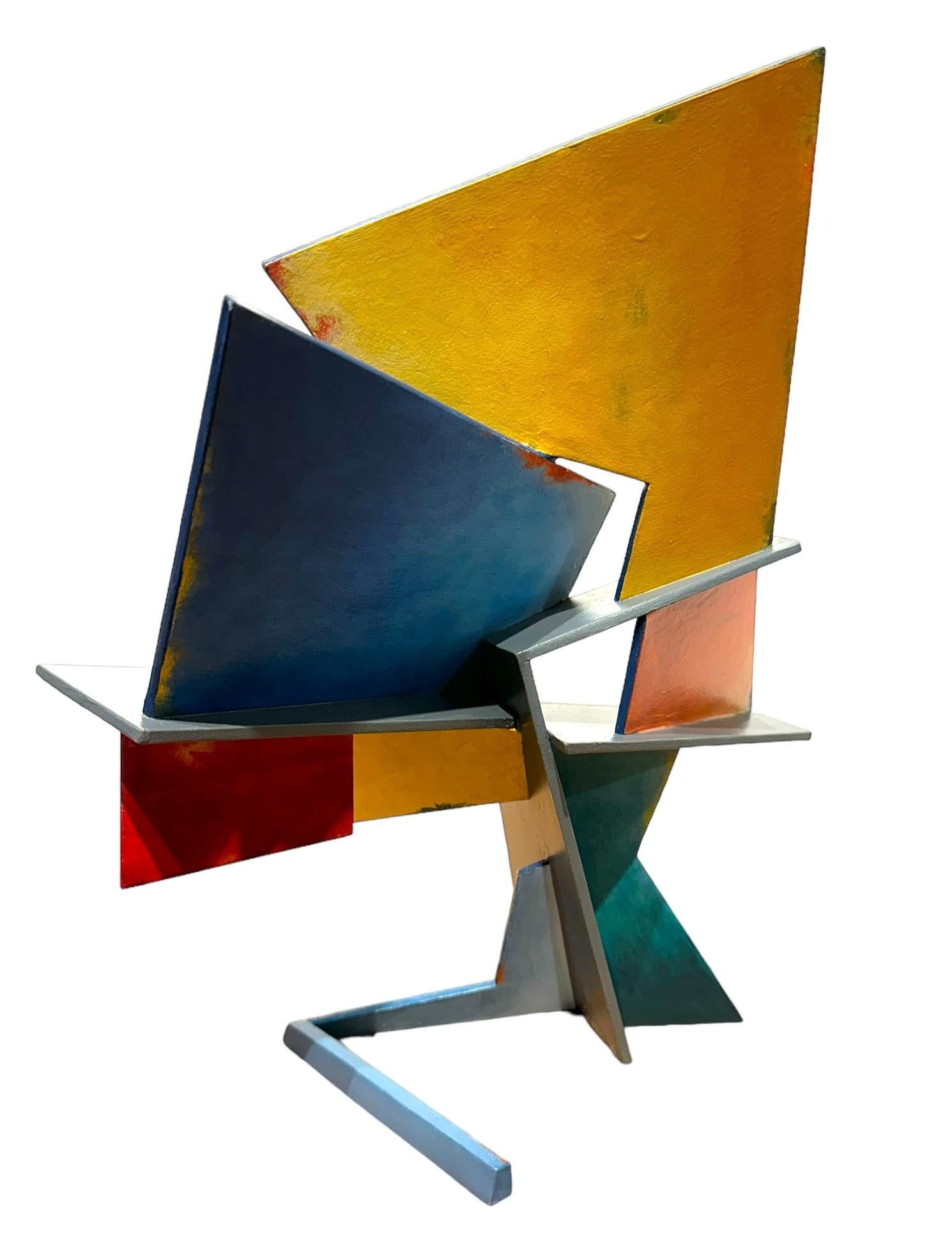 Zia Rising - Geometric Steel Sculpture, Welded Steel, Hand Painted Acrylic For Sale 3