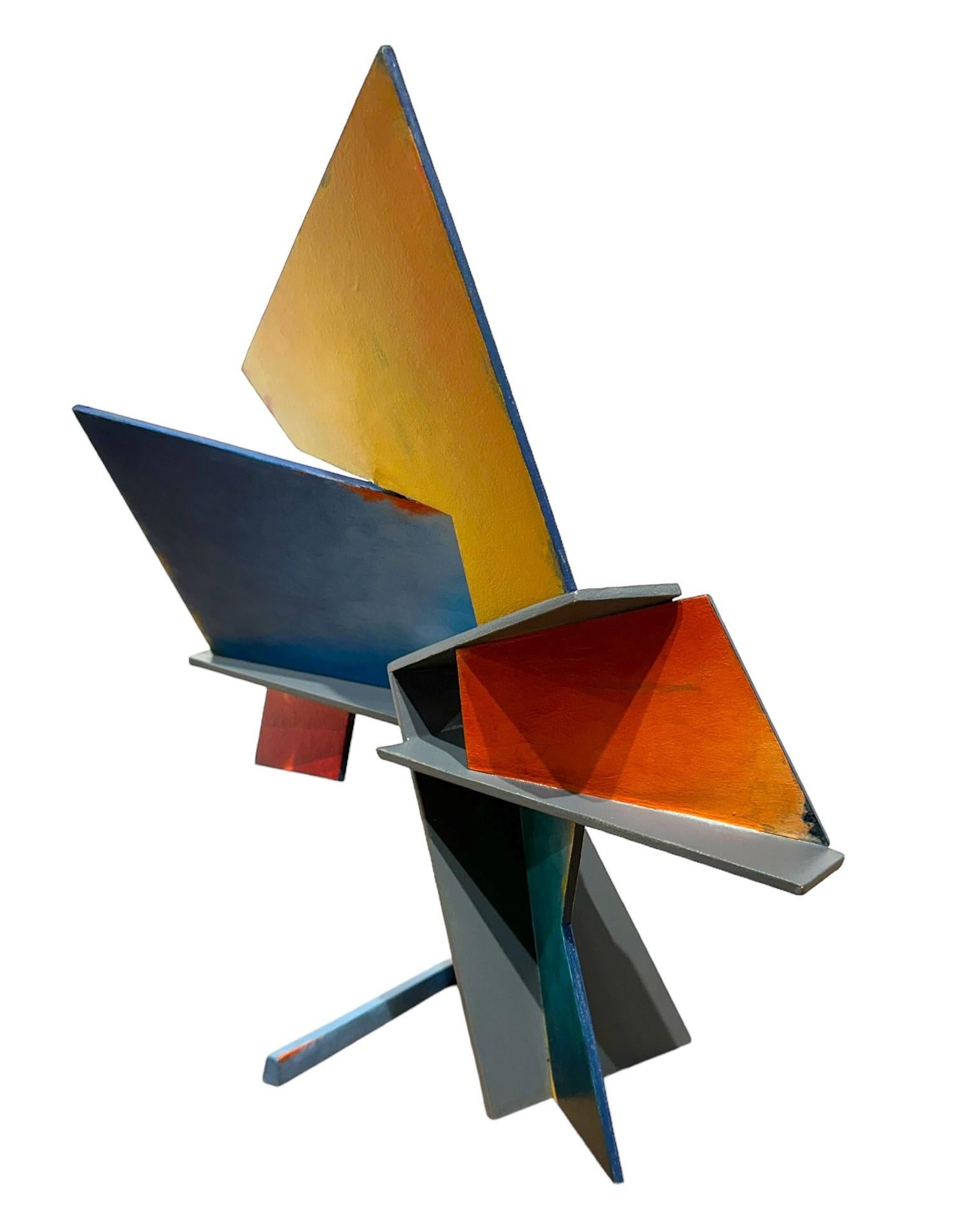 Zia Rising - Geometric Steel Sculpture, Welded Steel, Hand Painted Acrylic For Sale 5