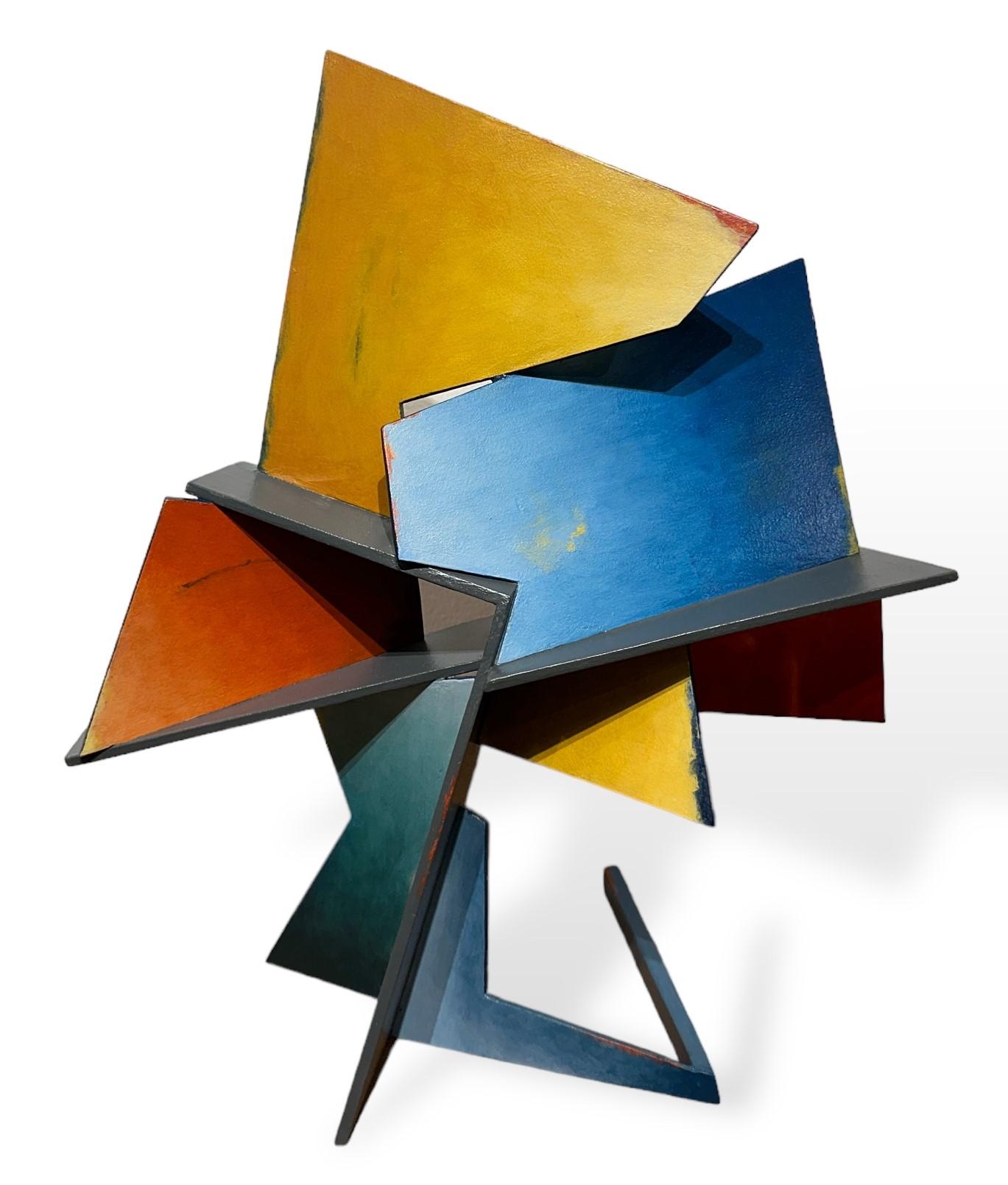 Zia Rising - Geometric Steel Sculpture, Welded Steel, Hand Painted Acrylic For Sale 6