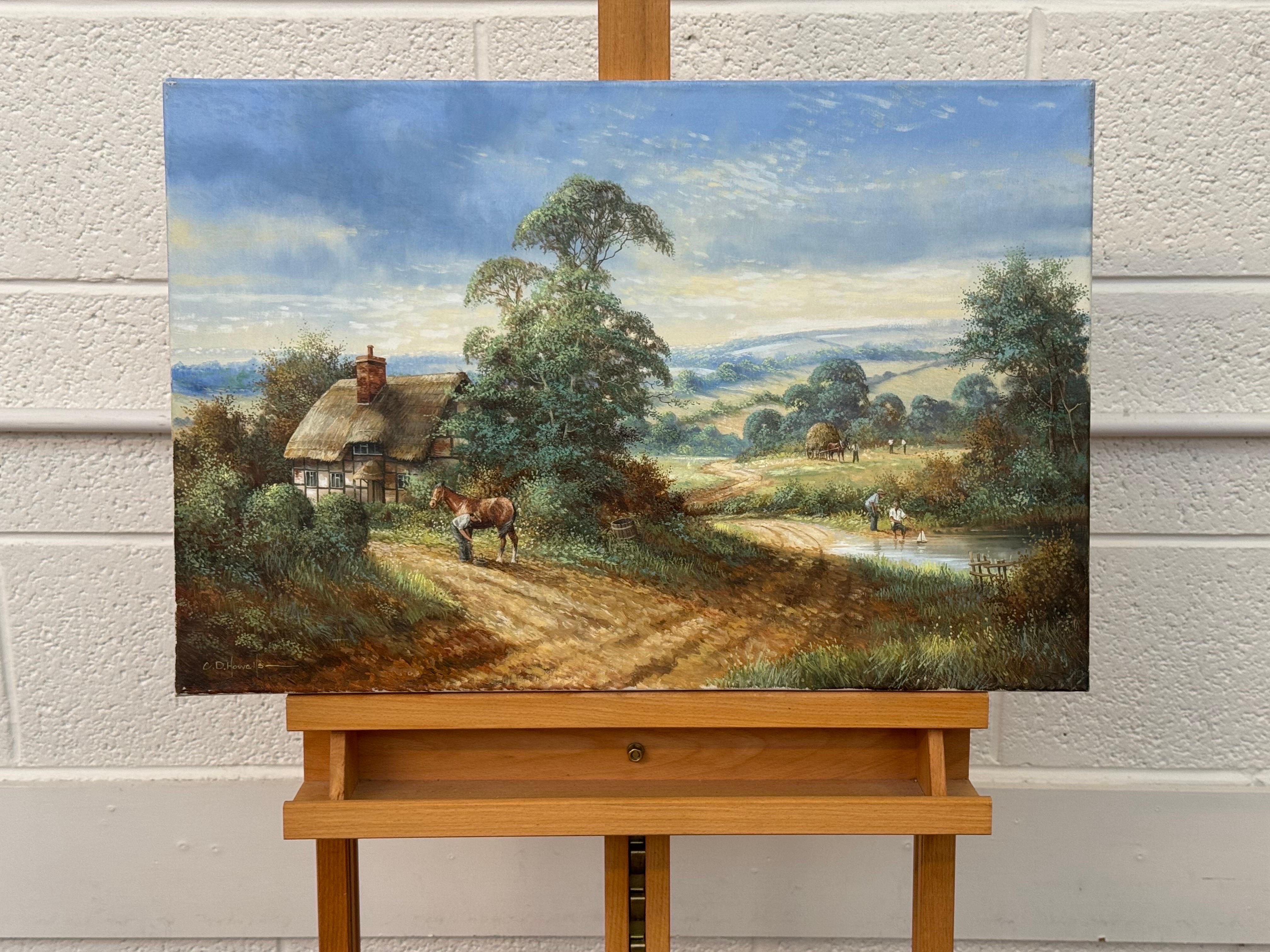 Bauernhofssszene mit Pferden, Bauernhofarbeitern und Holzfällern in englischer Landschaft im Angebot 6