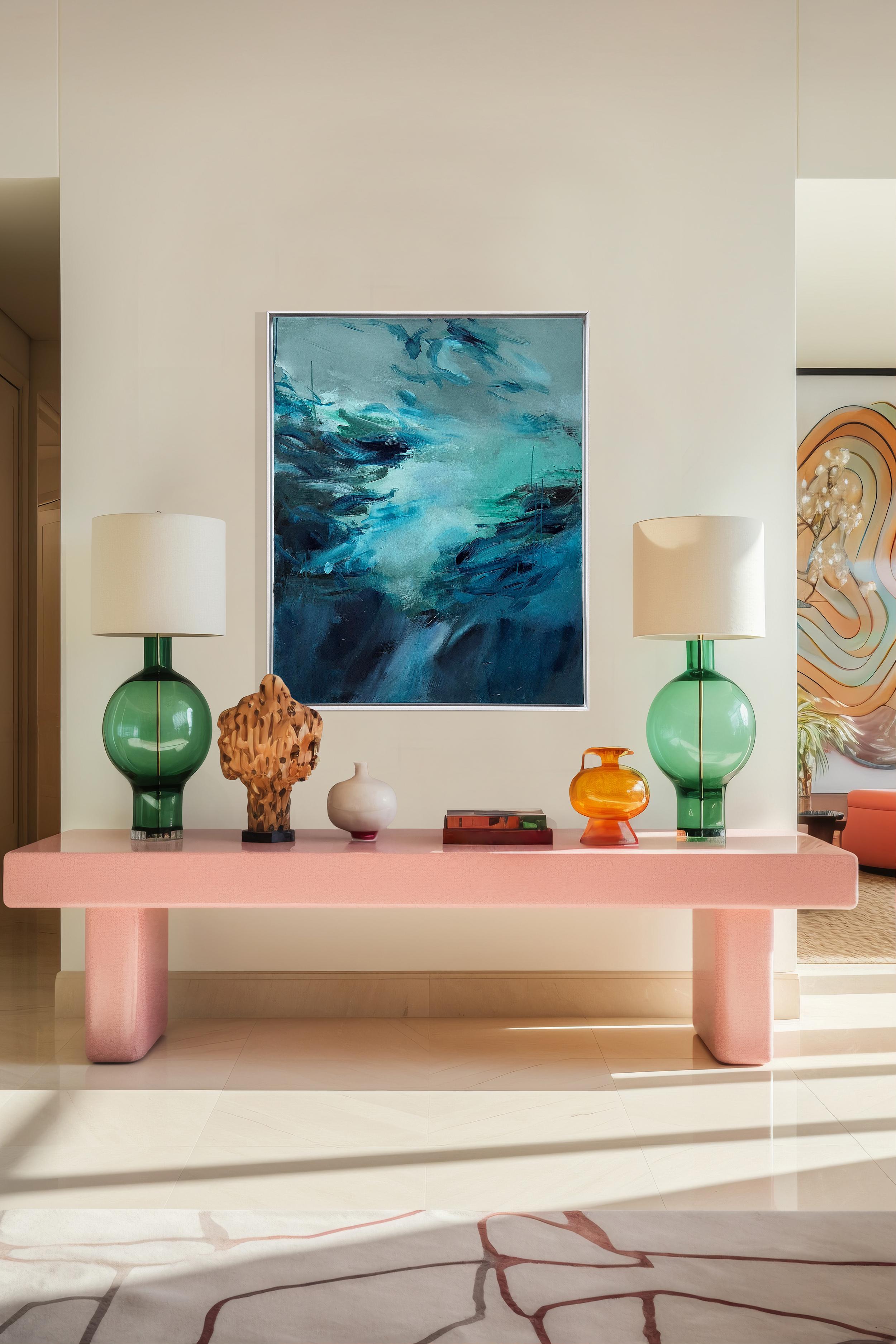 Aqua II - Contemporary abstract Painting - Blue Abstract Painting by Chris Kamprad
