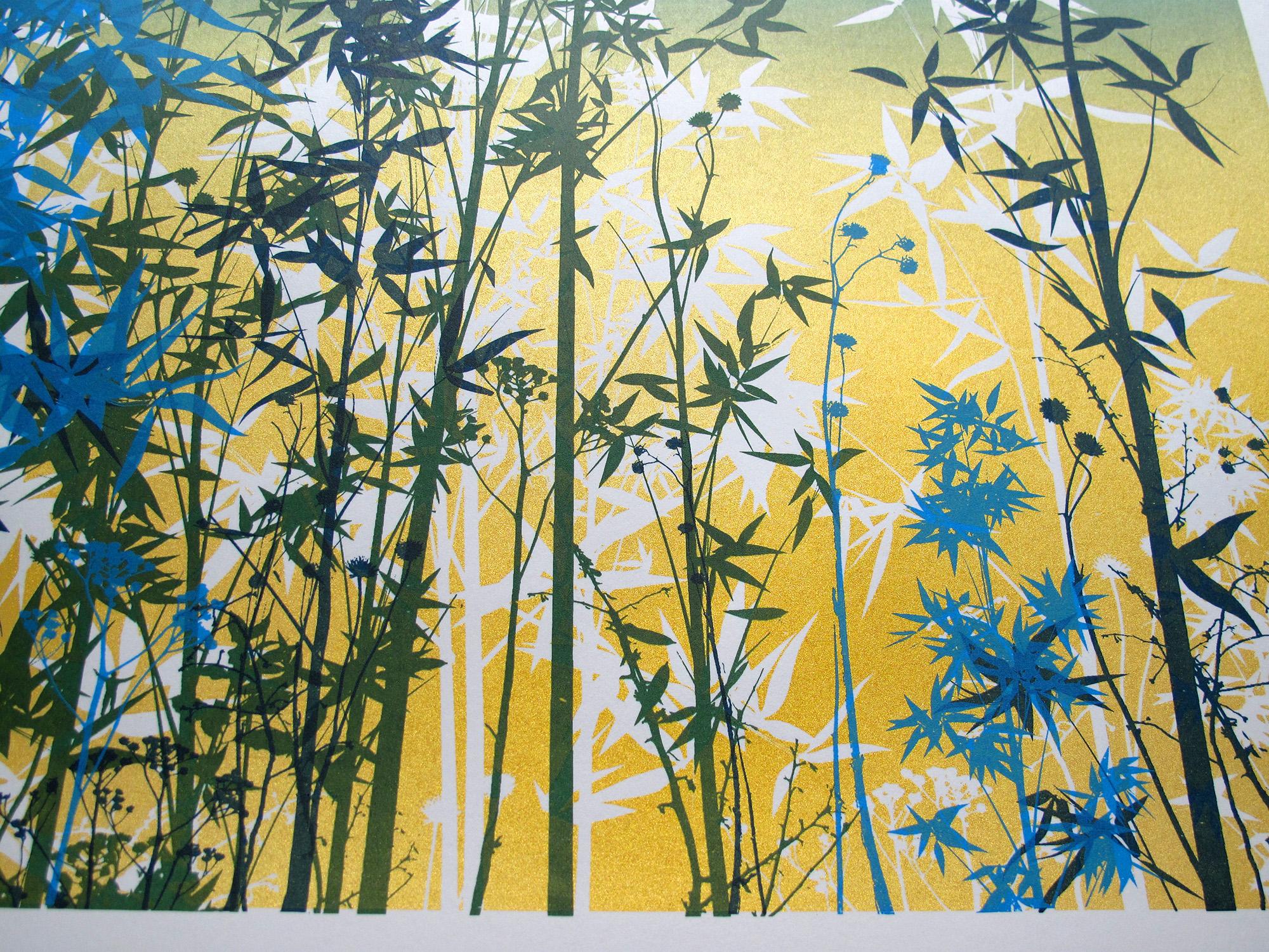 Bamboo Kingdom, floral art, limited edition art, affordable art - Blue Landscape Print by Chris Keegan