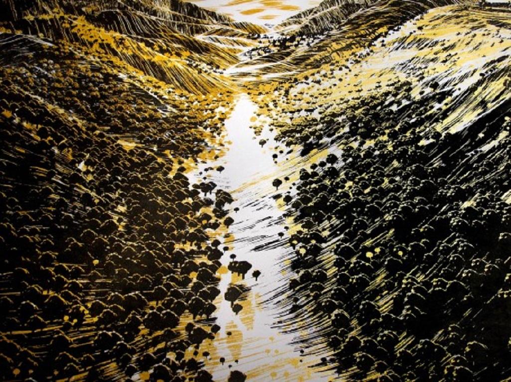 Valley of Gold By Chris Keegan [2021]
limited_edition

Screen print

Edition number 40

Image size: H:56 cm x W:56 cm

Complete Size of Unframed Work: H:54 cm x W:54 cm x D:0.1cm

Sold Unframed

Please note that insitu images are purely an