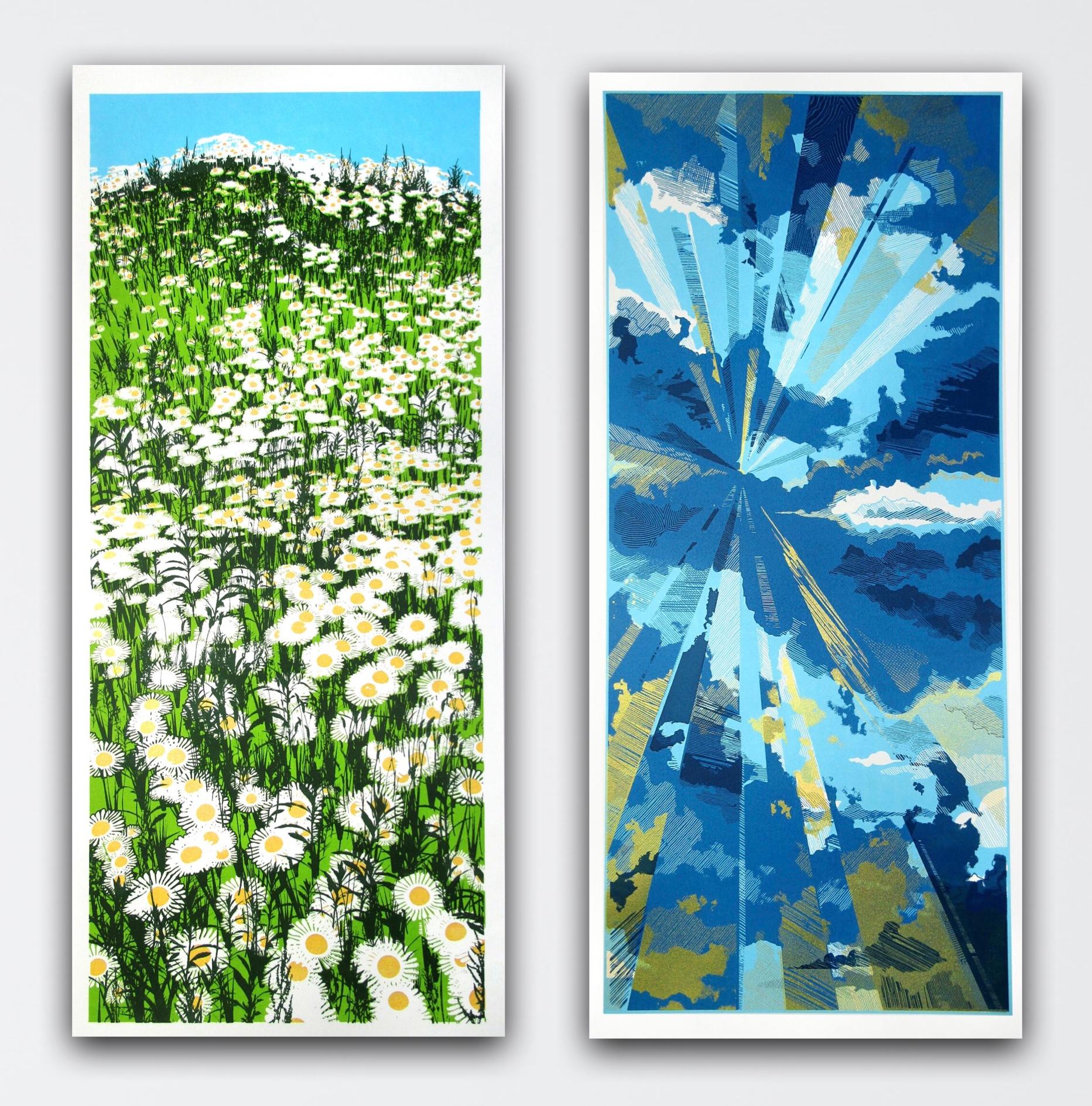 Chris Keegan Landscape Print - Cloudburst and Daisy Field diptych