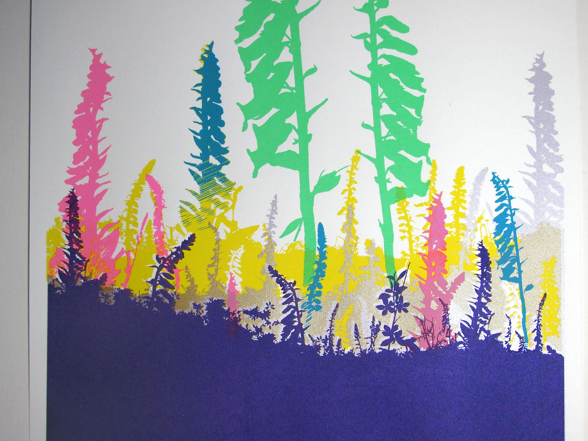 Foxglove, Druck in limitierter Auflage, Blumenkunst, farbenfrohe, erschwingliche Kunst (Pop-Art), Print, von Chris Keegan