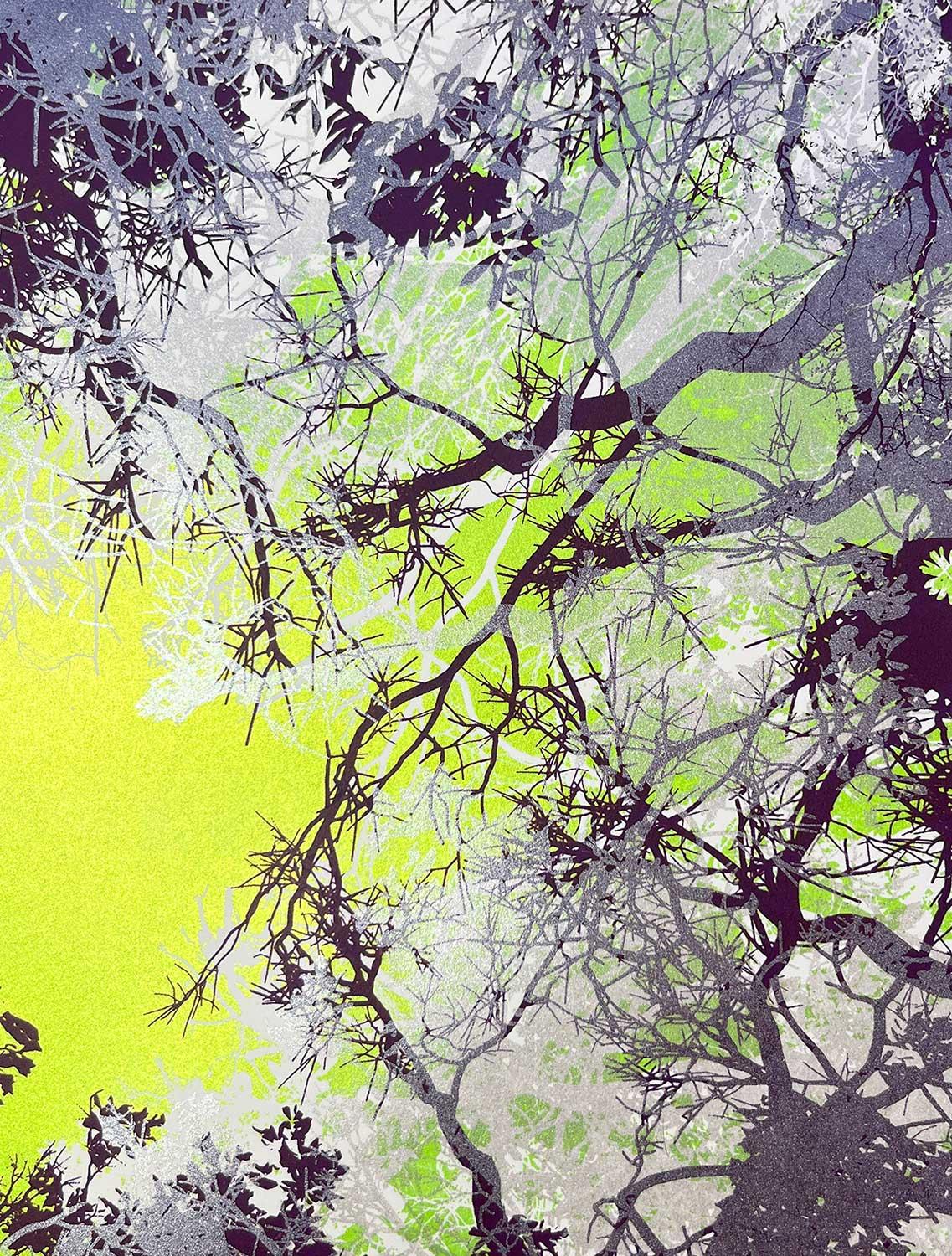 INTO THE WILD, Limited edition print, Forest, Neon, Green, B&W, Tree, Metallic For Sale 1