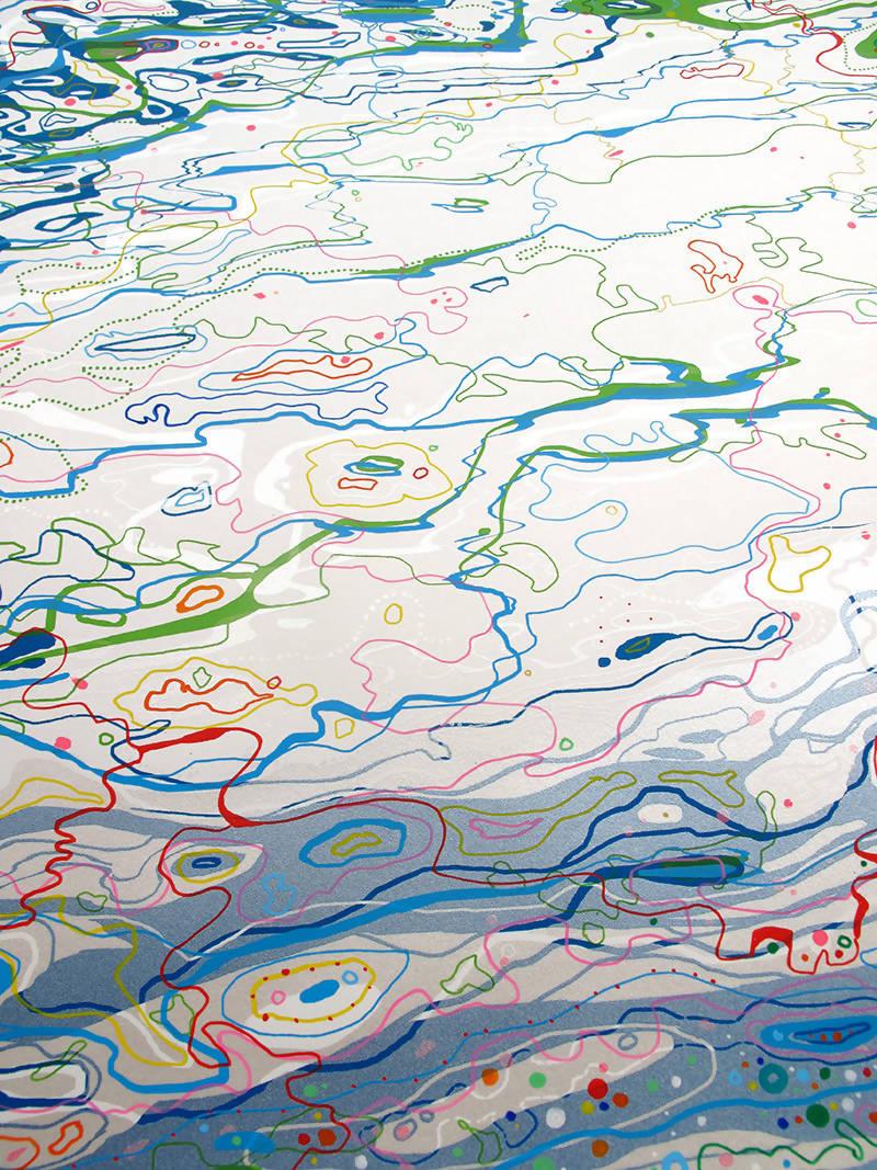 Ripples of Color, impression d'art, abstrait, eau, art en ligne, bleu vert, rouge, blanc  - Gris Print par Chris Keegan