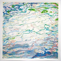 Ripples of Color, impression d'art, abstrait, eau, art en ligne, bleu vert, rouge, blanc 