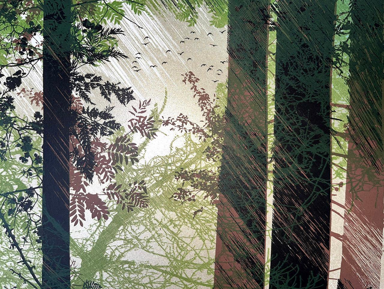 Shafts of Light, Limited Edition Woodland Print, Japanese Style Screen Print For Sale 3