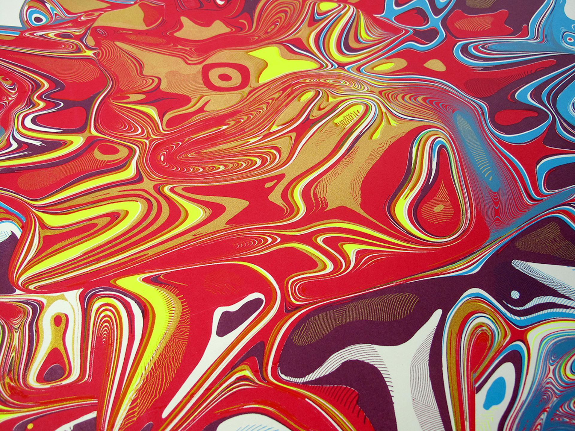 Art contemporain à couper le souffle, impressions sérigraphies sur soie, impressions abstraites colorées - Beige Still-Life Print par Chris Keegan