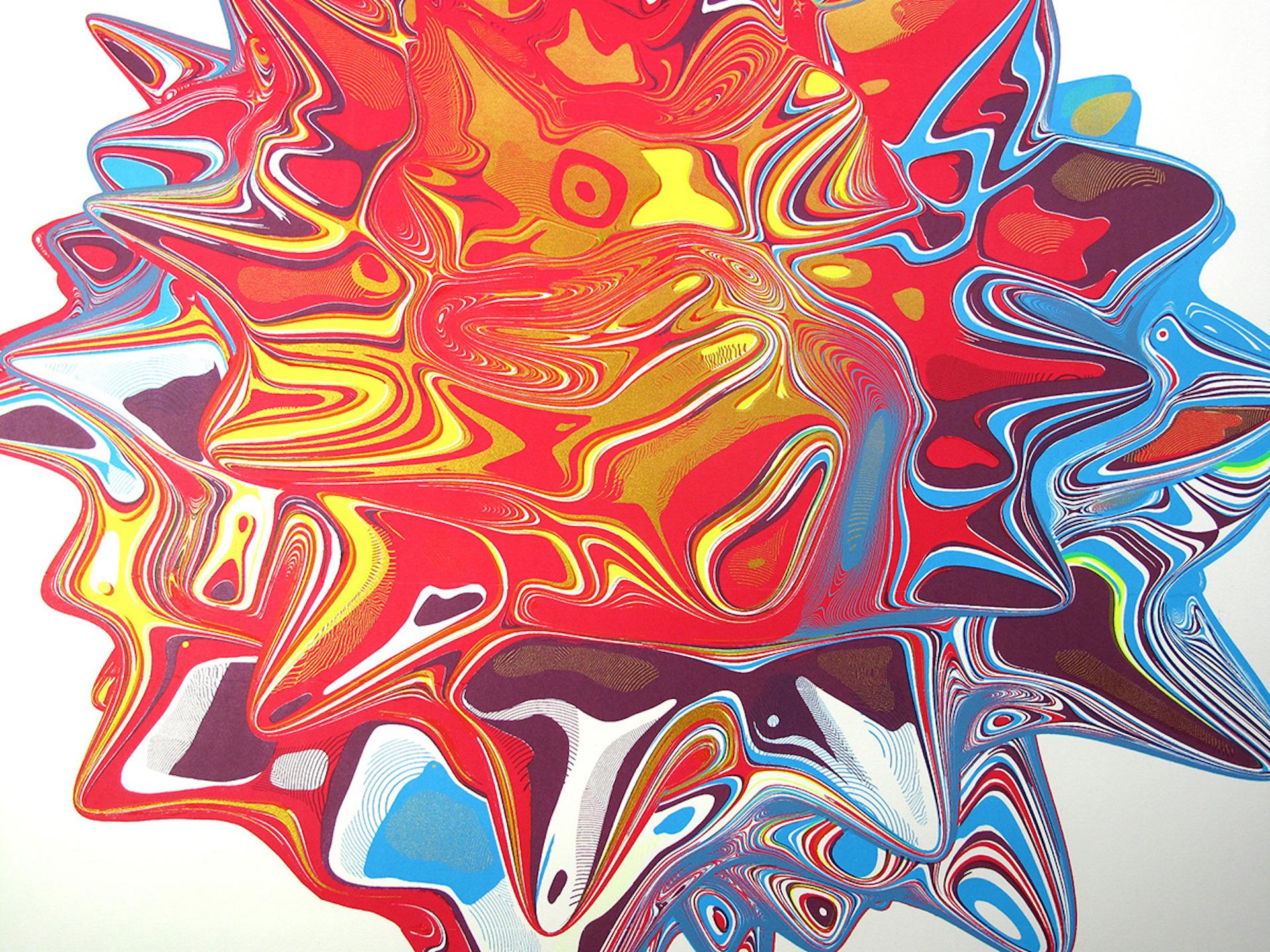 Art contemporain à couper le souffle, impressions sérigraphies sur soie, impressions abstraites colorées en vente 1