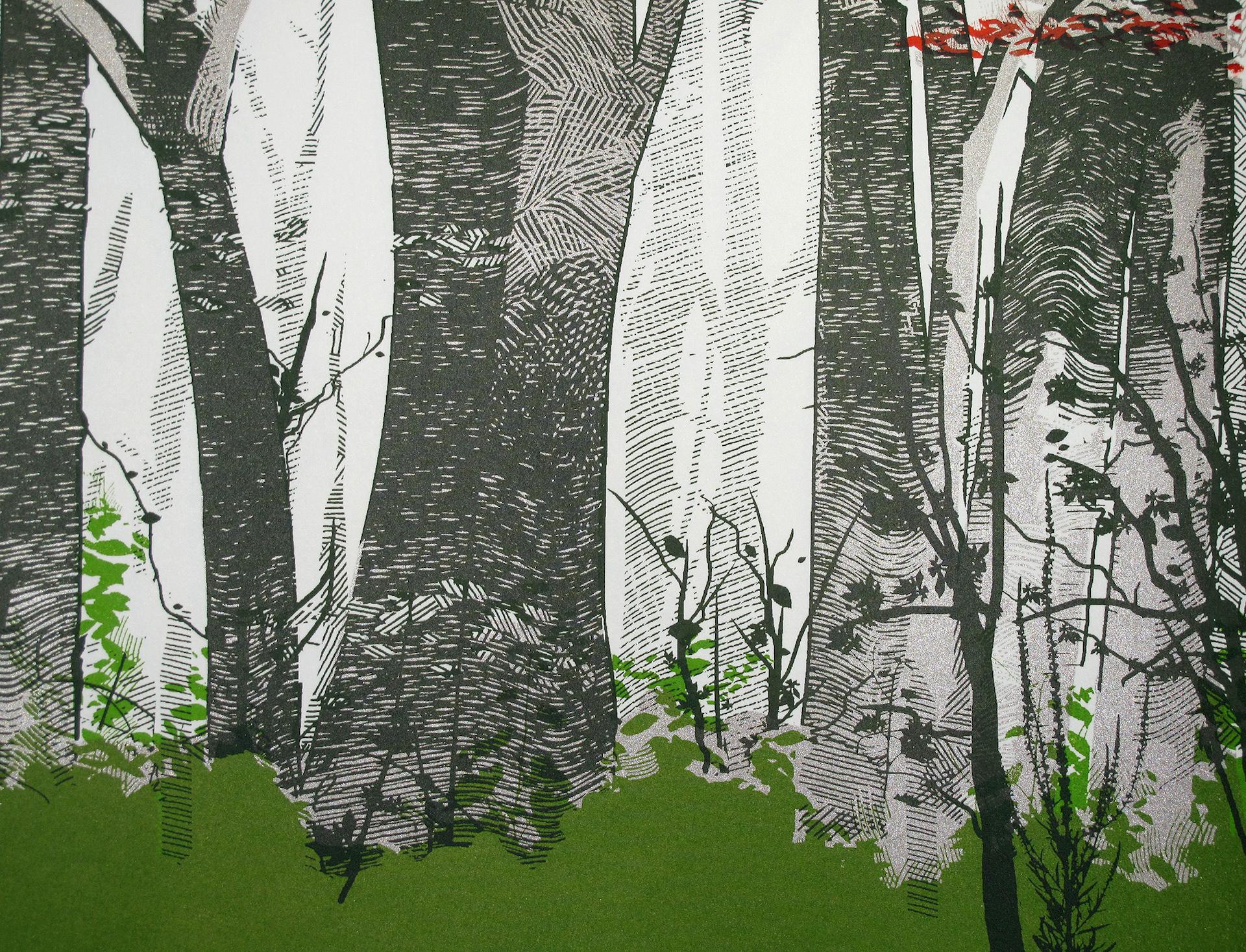 Woodland Birch, Landscape Art, Tree Art, Red Art, Green Art, Woodland Art 1