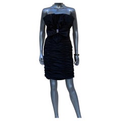 Chris Kole Amazing Sexy Rusched "Little Black Cocktail Dress" with Bow Size 8