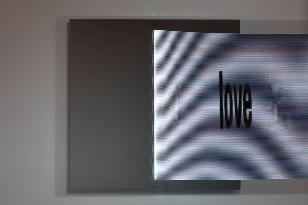 Love is Light, Chris Levine
LED Blipvert with Semi-Silvered Glass
Sculpture
Size: H 50cm x W 50cm x D 50cm

The original Light is Love has been used on stage by Grace Jones and exhibited at The Stolen Space Gallery, London. The original Light is