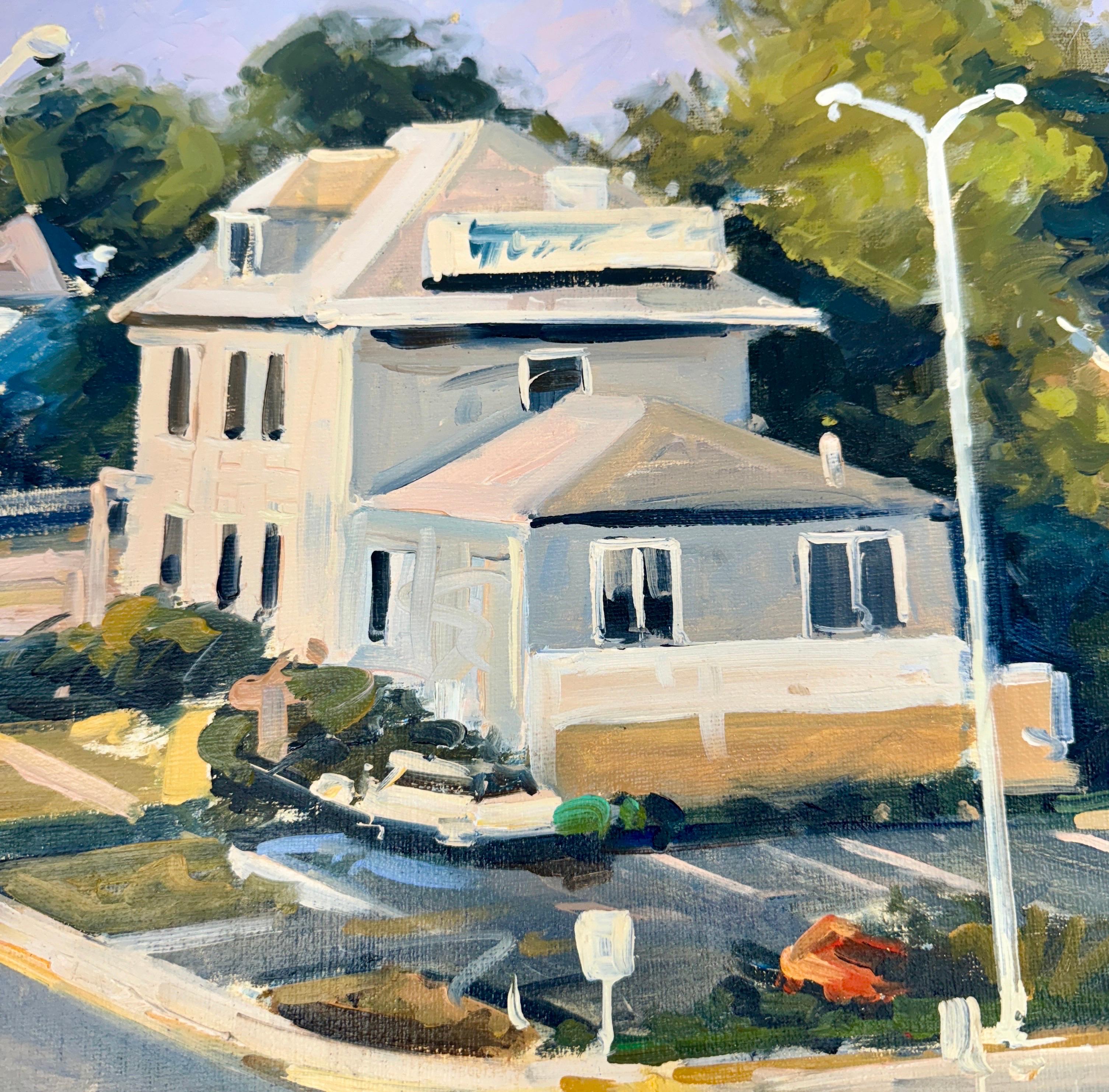 Peinture à l'huile de Chris Nissen, scène de rue d'intersection du milieu du siècle dernier, encadrée en vente 2