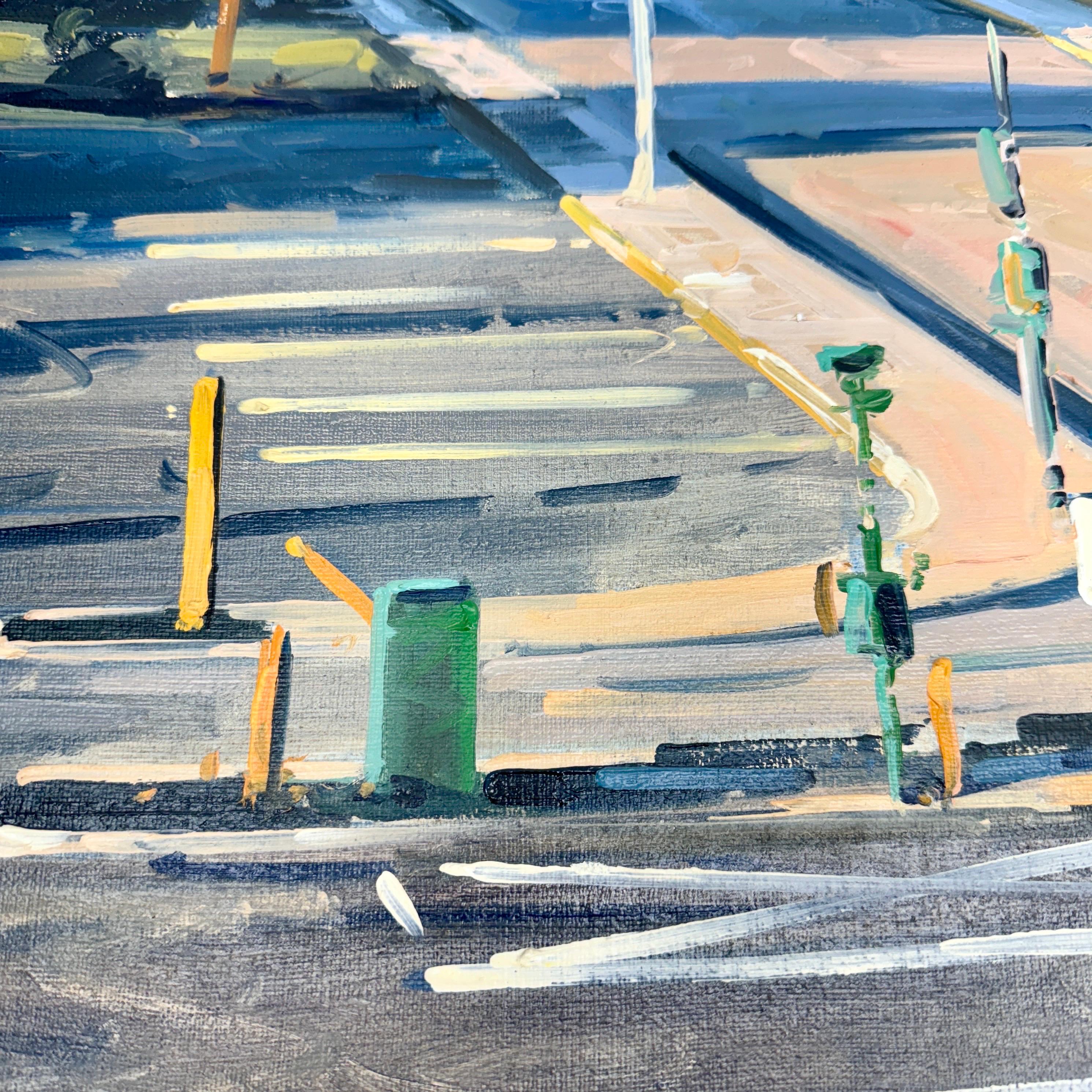 Chris Nissen Oil Painting Mid-Century Street Scene of Intersection, Framed 2