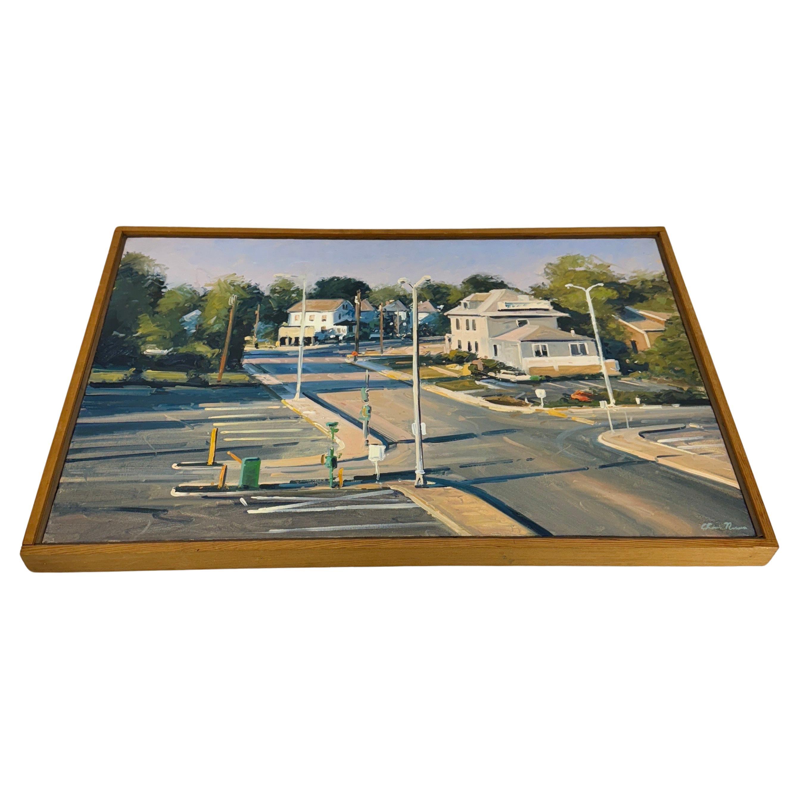 Realism Oil Painting Mid-Century Street Scene of Intersection

Large and very realistic oil painting from Chris Nissen. Chris Nissen is a nationally known award winning American artist from Philadelphia, PA, principally known for his landscape