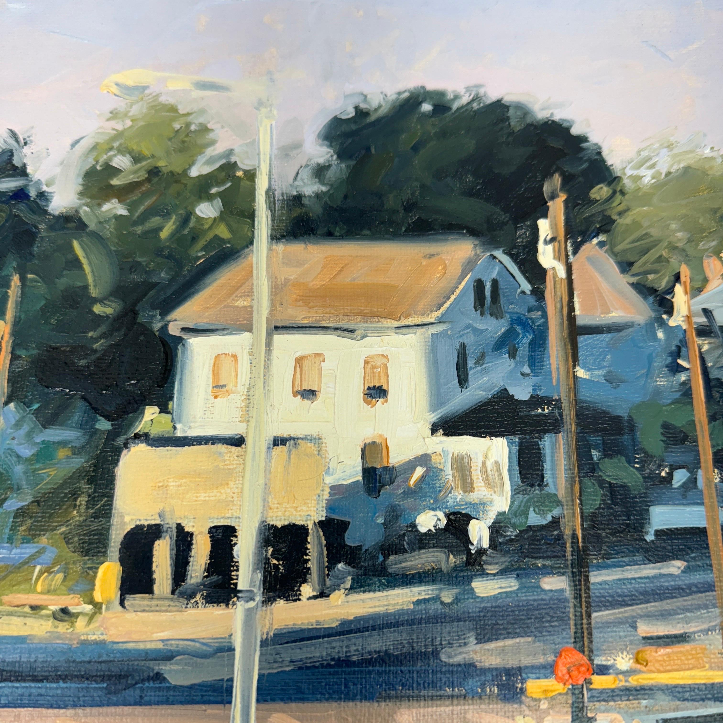 Peinture à l'huile de Chris Nissen, scène de rue d'intersection du milieu du siècle dernier, encadrée en vente 1