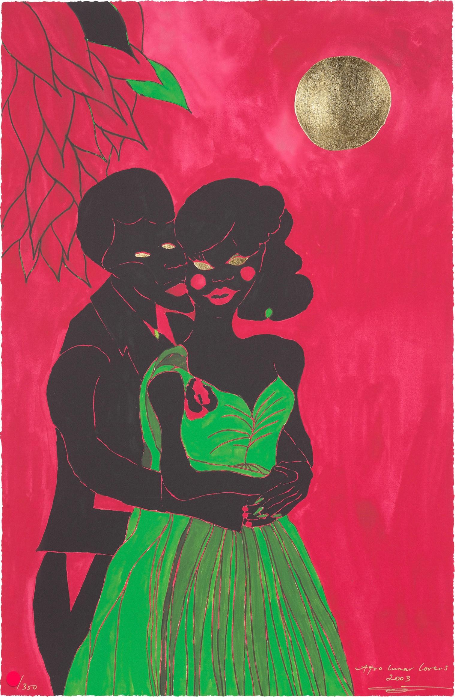 Chris Ofili Portrait Print - Afro Lunar Lovers I