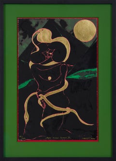 Afro Lunar Lovers II, sérigraphie en feuilles d'or et en relief du 21e siècle