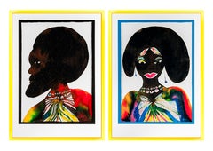 Chris Ofili - "Afromuse Couple" - unique framed digital print - edition 2014