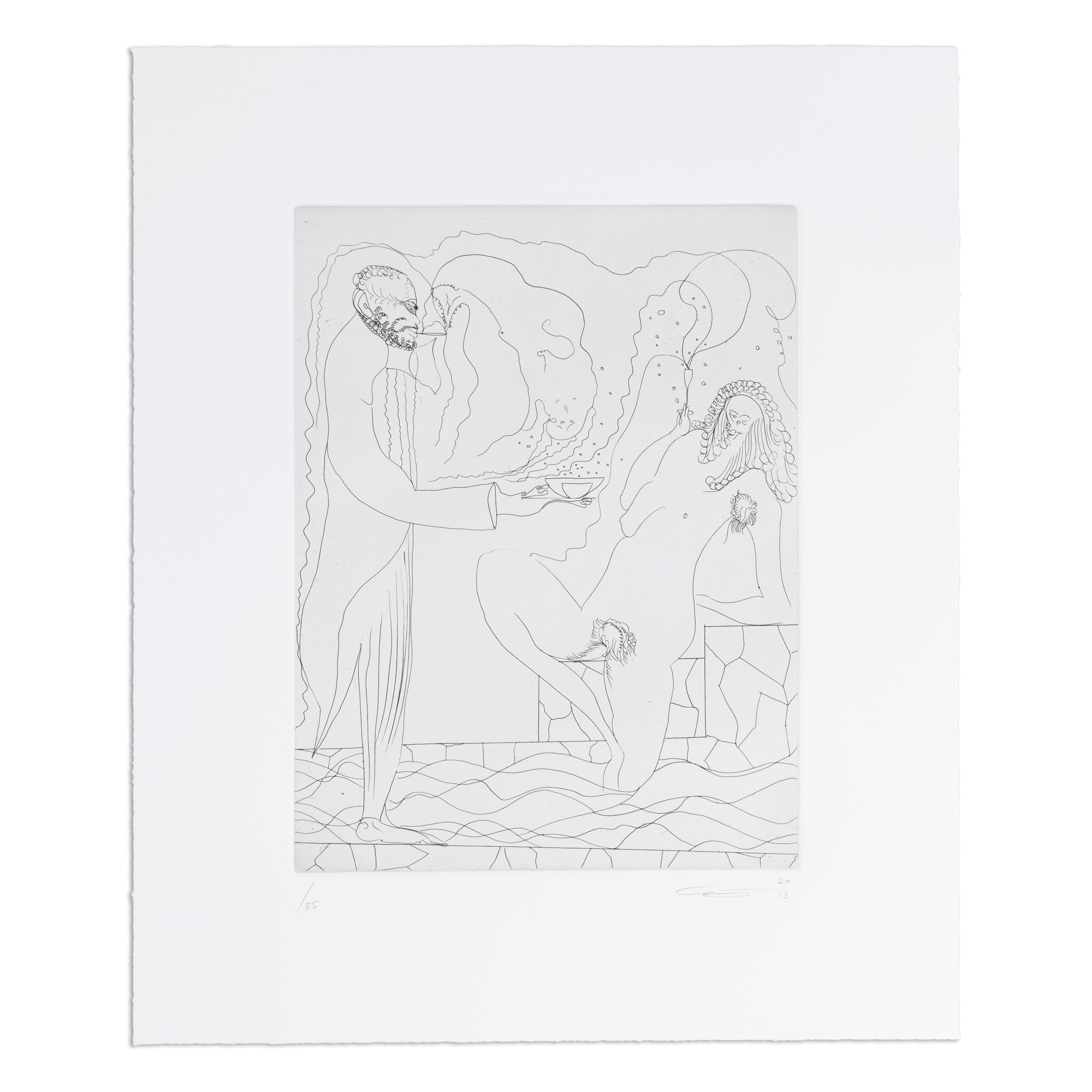 Chris Ofili (nacido en 1968 en Manchester)
Junto a la piscina, 2013
Técnica: Aguafuerte sobre papel tejido
Dimensiones: 45,1 x 35,6 cm (17,75 x 14 pulg.)
Edición de 55: Firmada y numerada a mano
Estado: Nuevo (se vende sin enmarcar)