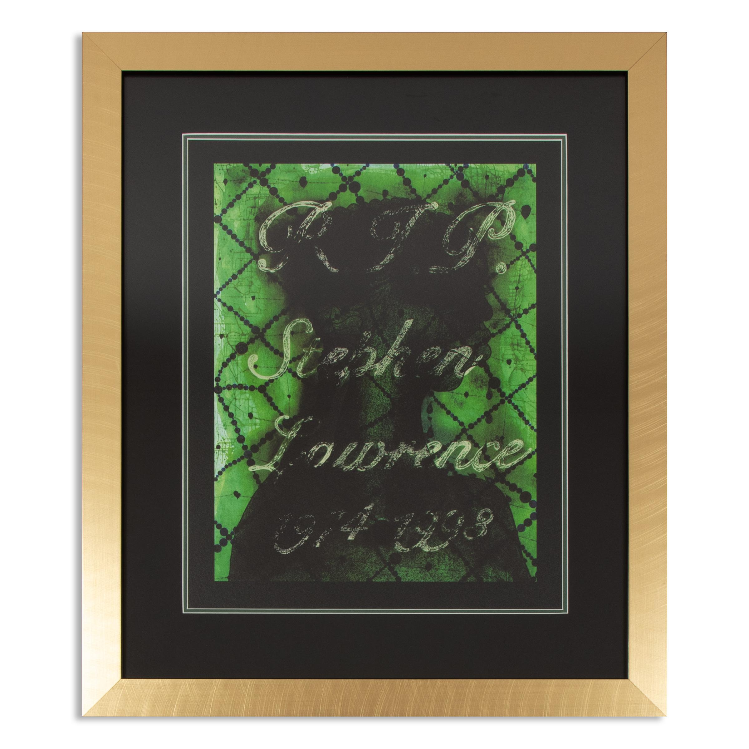 Chris Ofili (nacido en 1968 en Manchester)
R.I.P. Stephen Lawrence 1974 - 1993, 2013
Medio: Litografía y serigrafía fotoluminiscente sobre papel
Dimensiones de la impresión: 45 x 35,6 cm (17,7 x 14 pulg.)
Dimensiones del bastidor:  64 x 54 x 3.5 cm